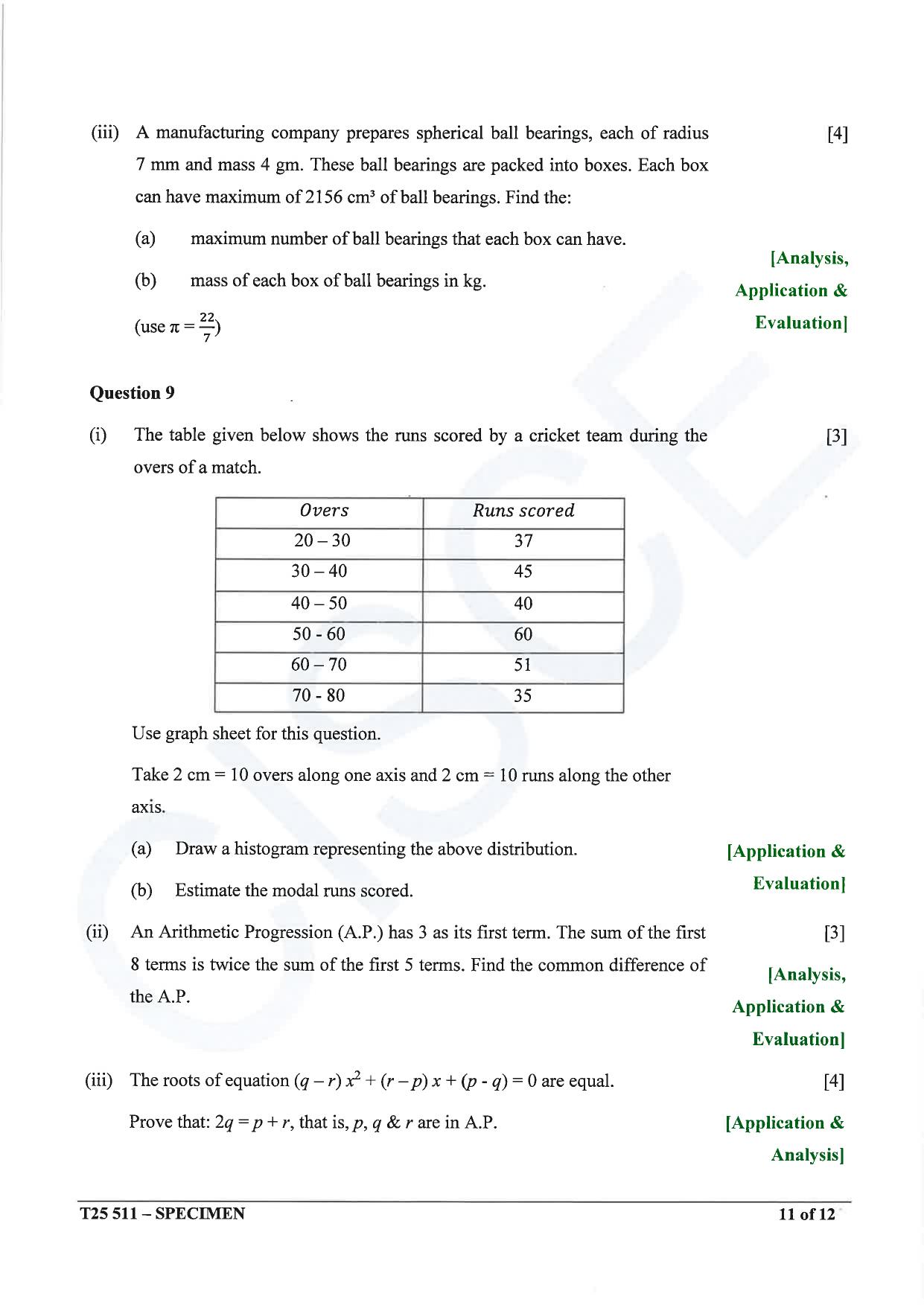 ICSE Class 10 2025 Mathematics (QP & MS) Specimen Paper - Page 11