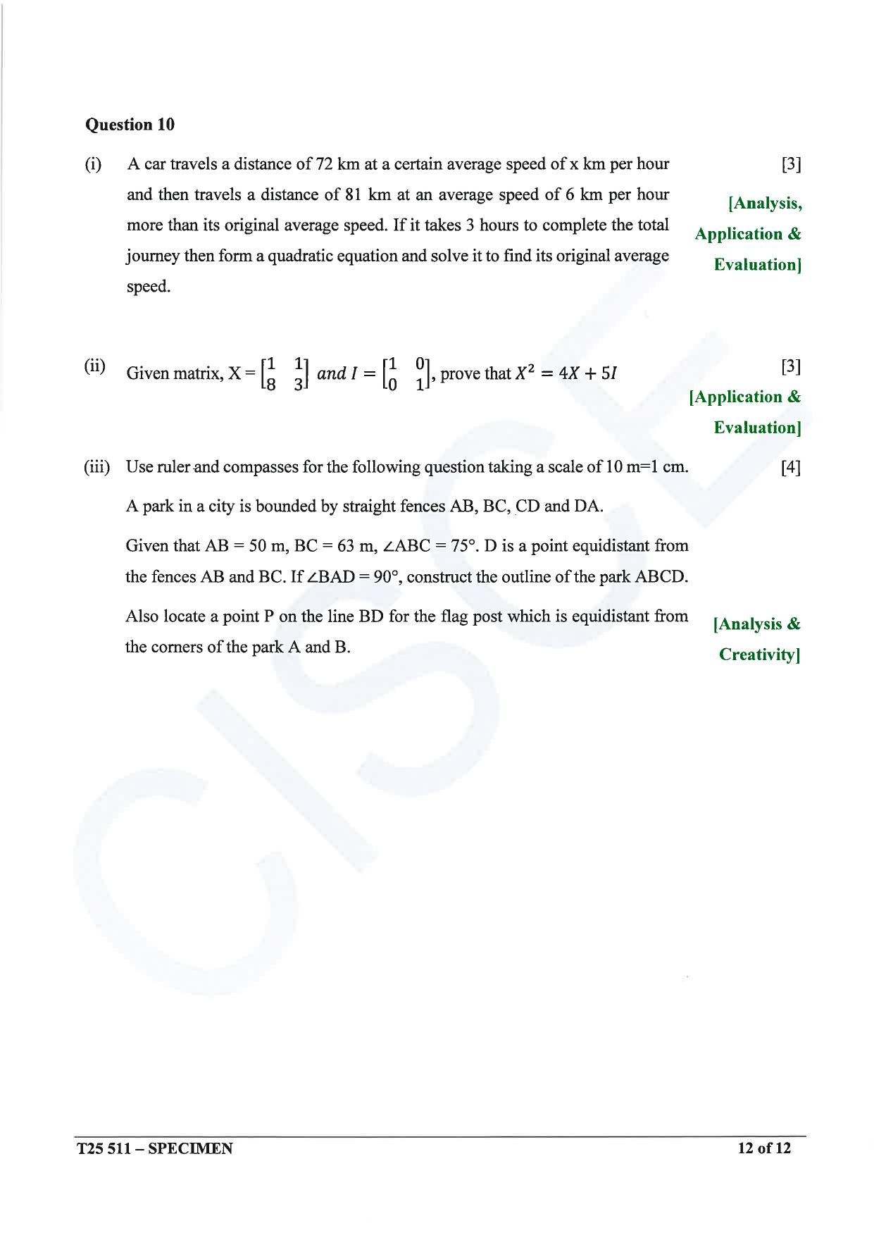 ICSE Class 10 2025 Mathematics (QP & MS) Specimen Paper - Page 12