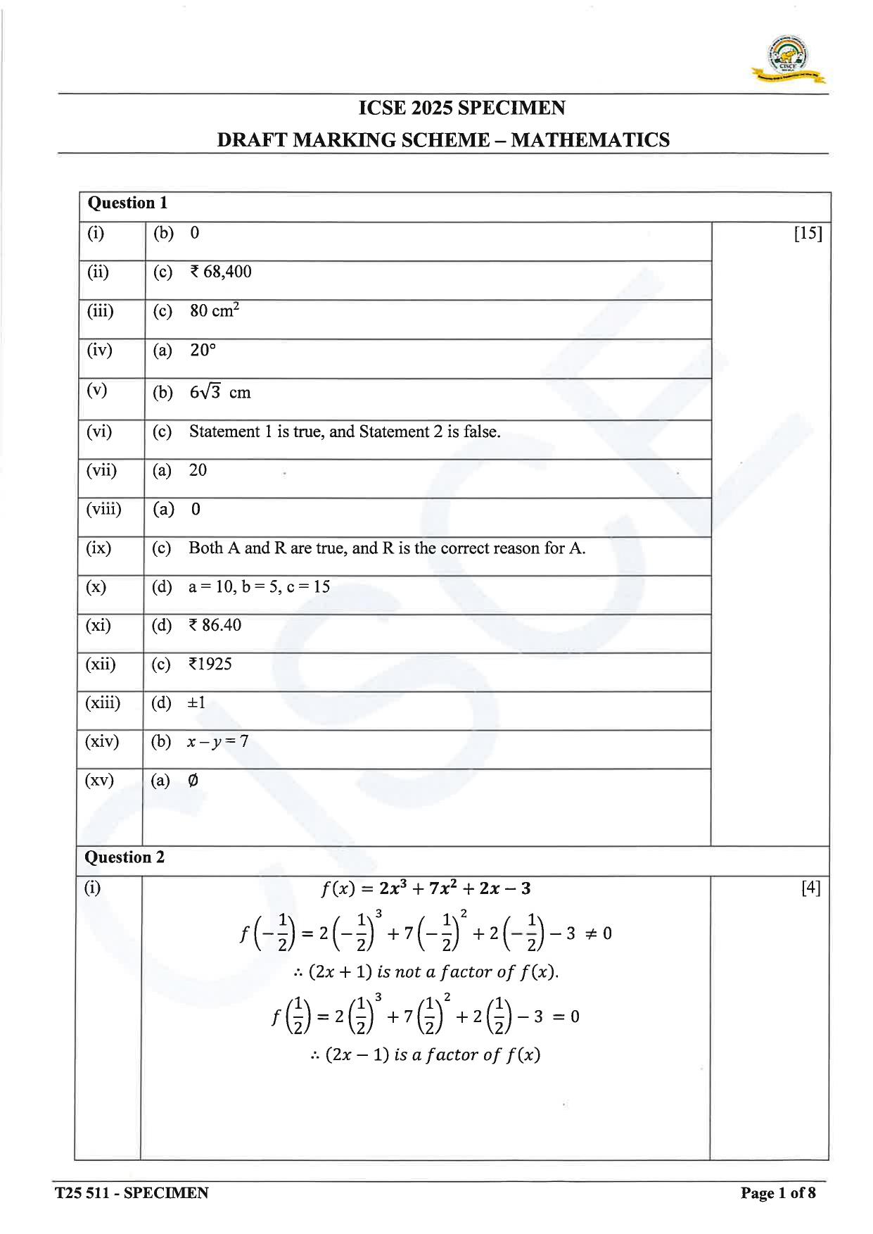 ICSE Class 10 2025 Mathematics (QP & MS) Specimen Paper - Page 13