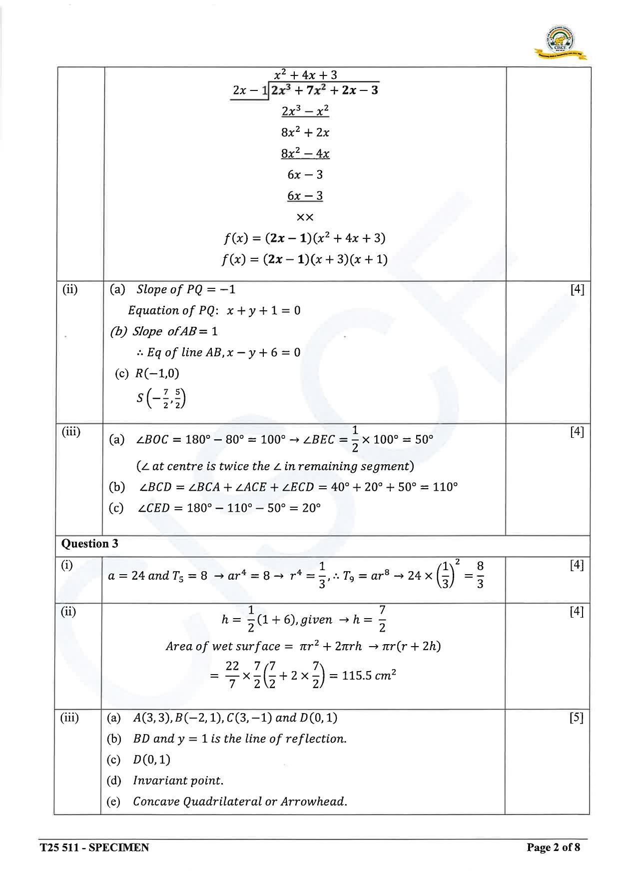 ICSE Class 10 2025 Mathematics (QP & MS) Specimen Paper - Page 14