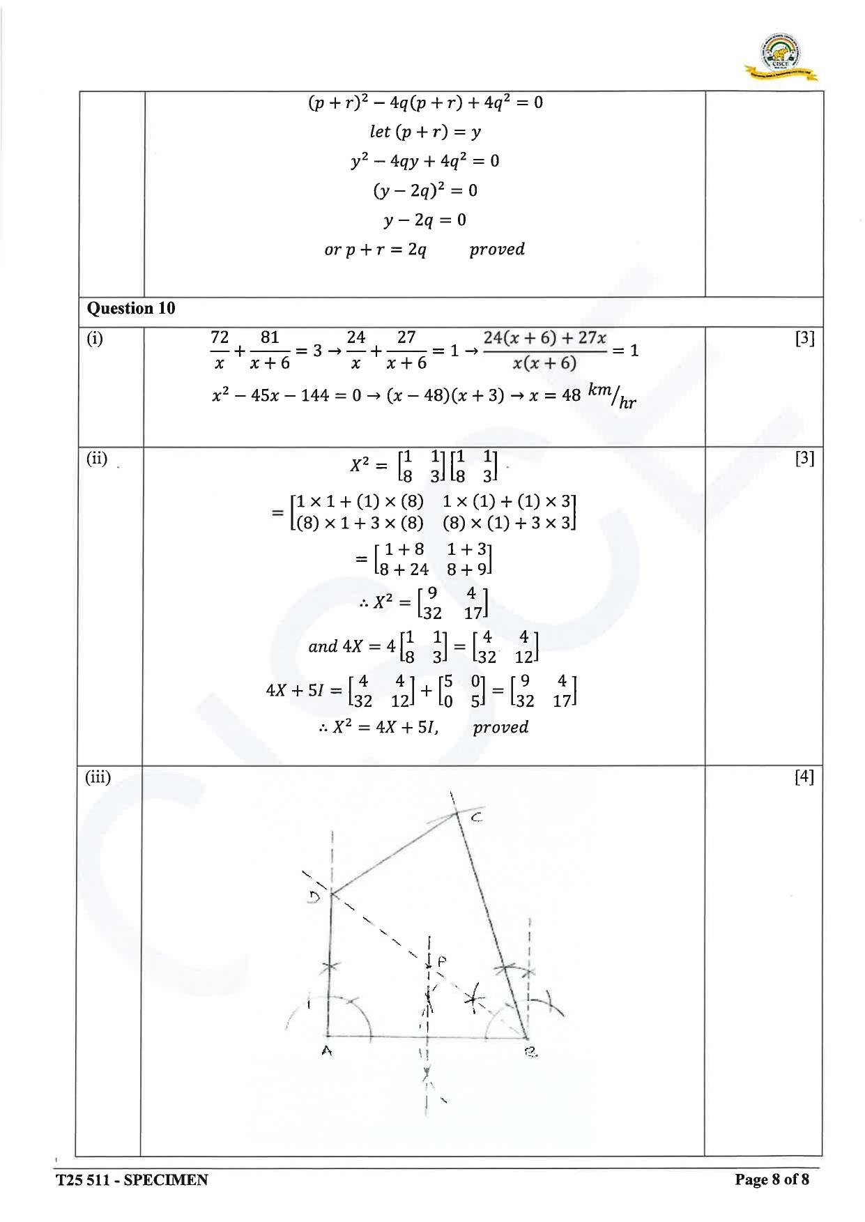 ICSE Class 10 2025 Mathematics (QP & MS) Specimen Paper - Page 20