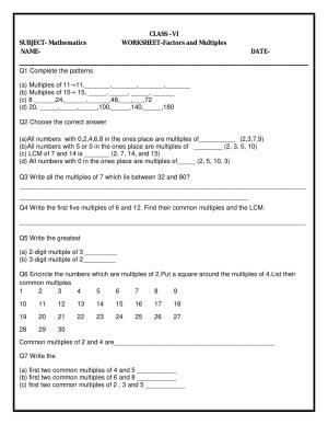 CBSE Worksheets for Class 6 Maths Factors and Multiples Assignment 2