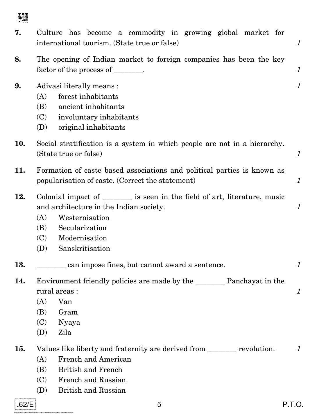 CBSE Class 12 Sociology 2020 Compartment Question Paper - Page 5