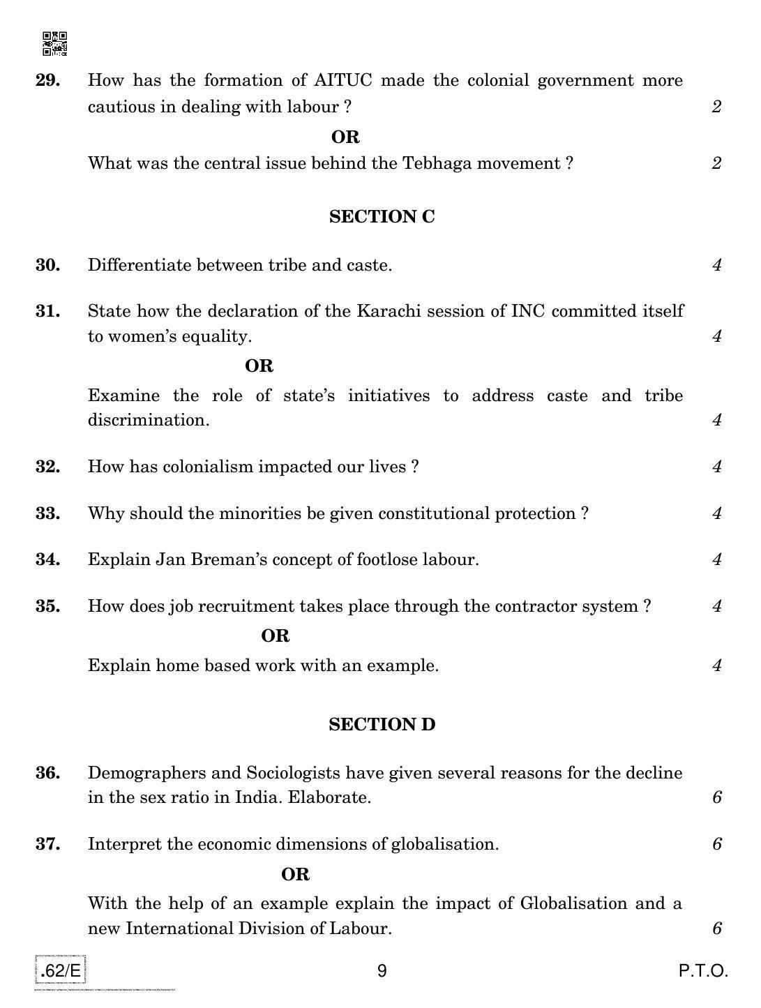 CBSE Class 12 Sociology 2020 Compartment Question Paper - Page 9
