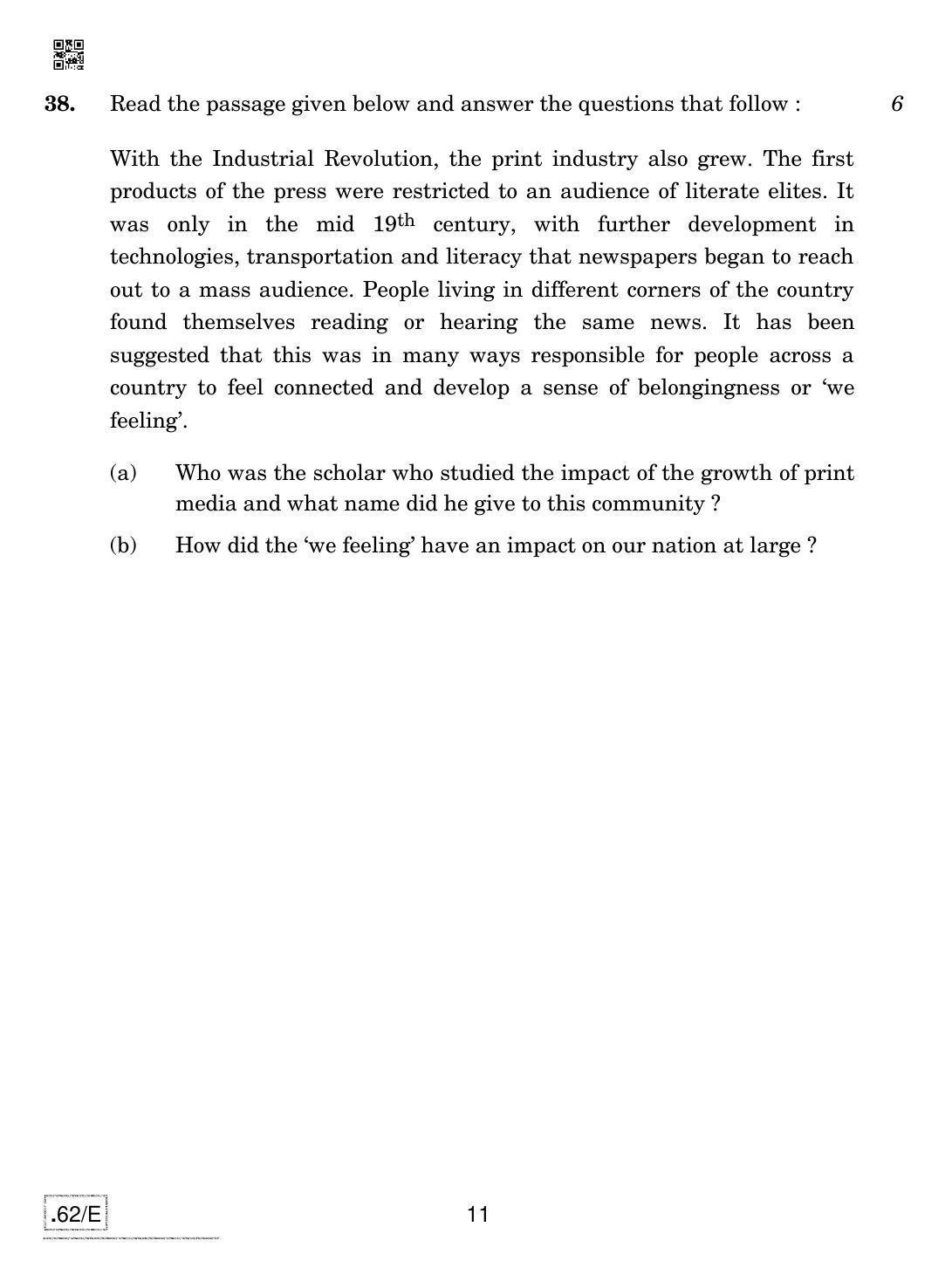 CBSE Class 12 Sociology 2020 Compartment Question Paper - Page 11