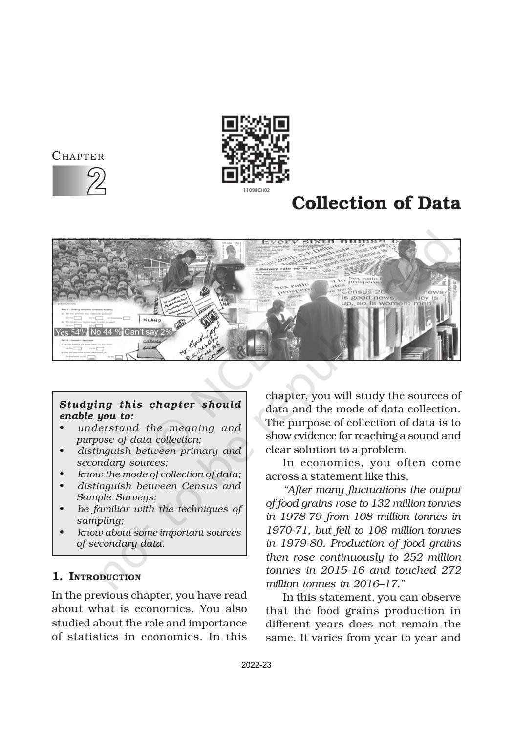NCERT Book for Class 11 Economics (Statistic Economics) Chapter 2 Collection of Data - Page 1