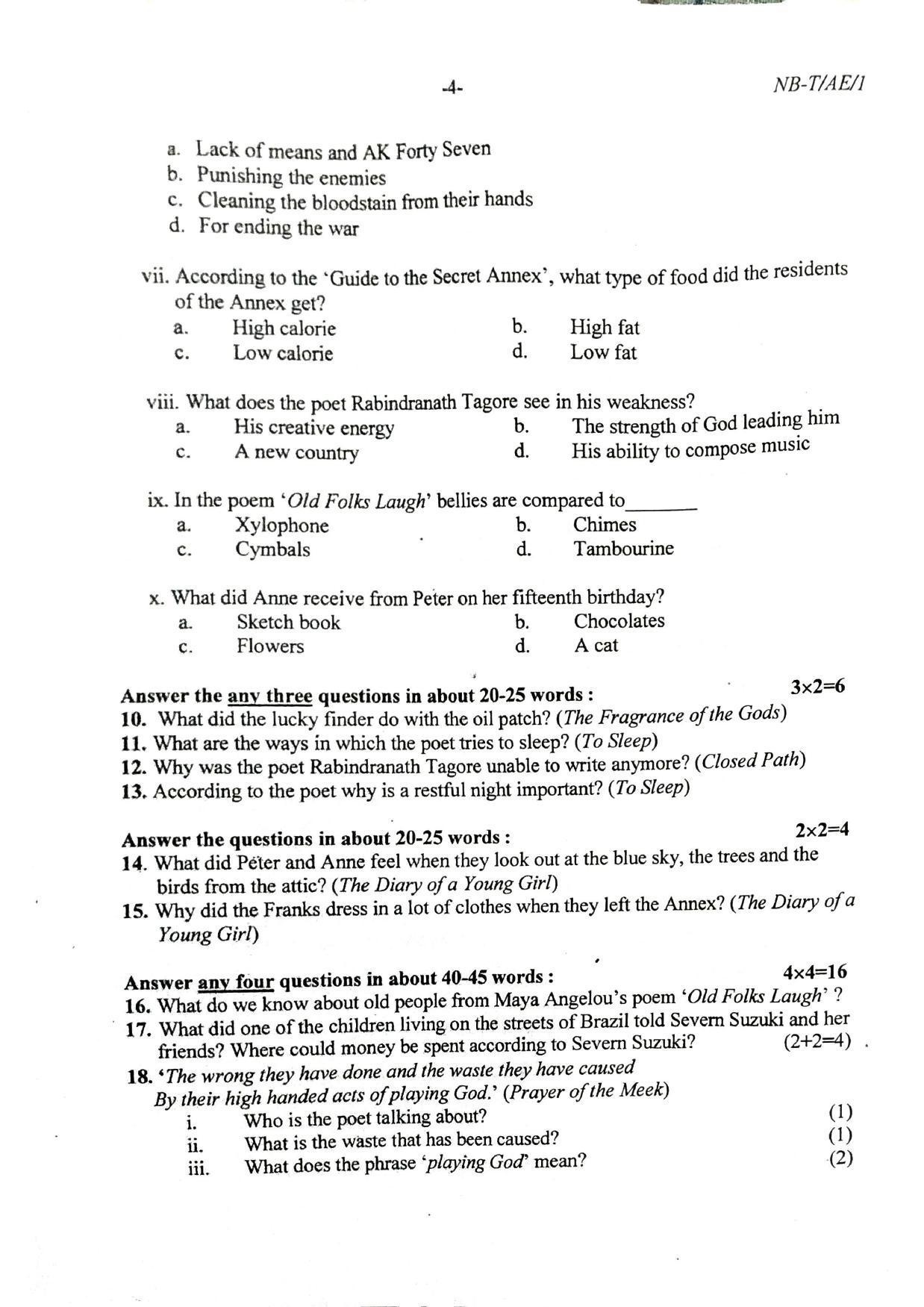 Nagaland Board Class 10 Alternative English 2022 Question Paper - Page 4