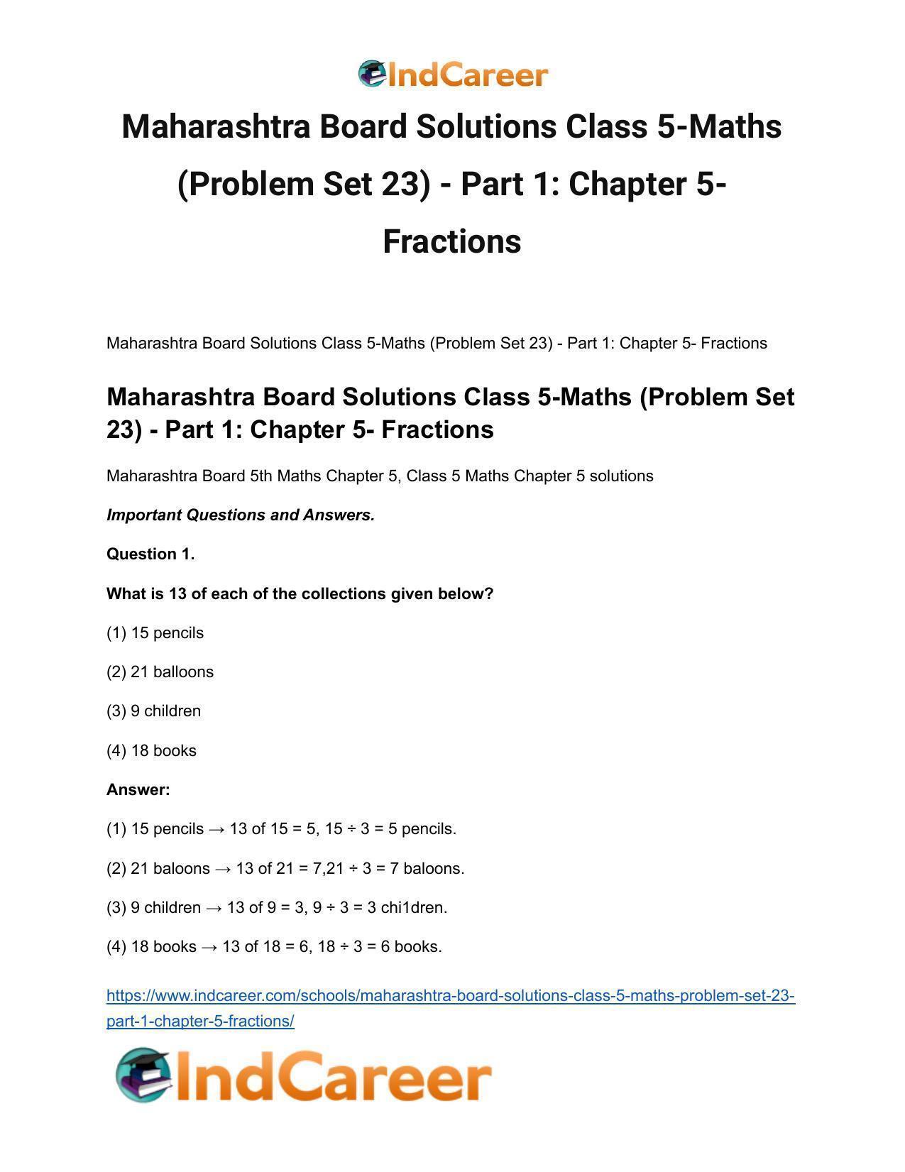 Maharashtra Board Solutions Class 5-Maths (Problem Set 23) - Part 1: Chapter 5- Fractions - Page 2