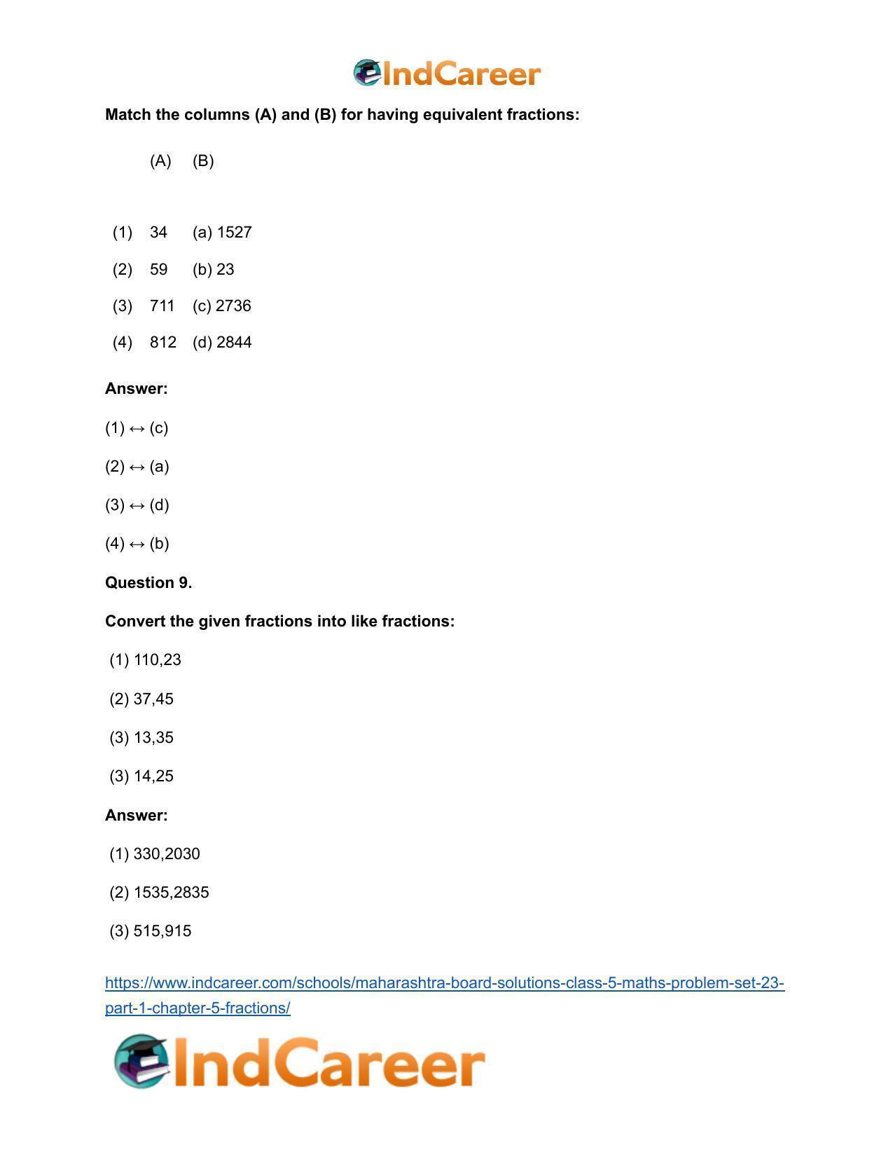 Maharashtra Board Solutions Class 5-Maths (Problem Set 23) - Part 1: Chapter 5- Fractions - Page 12