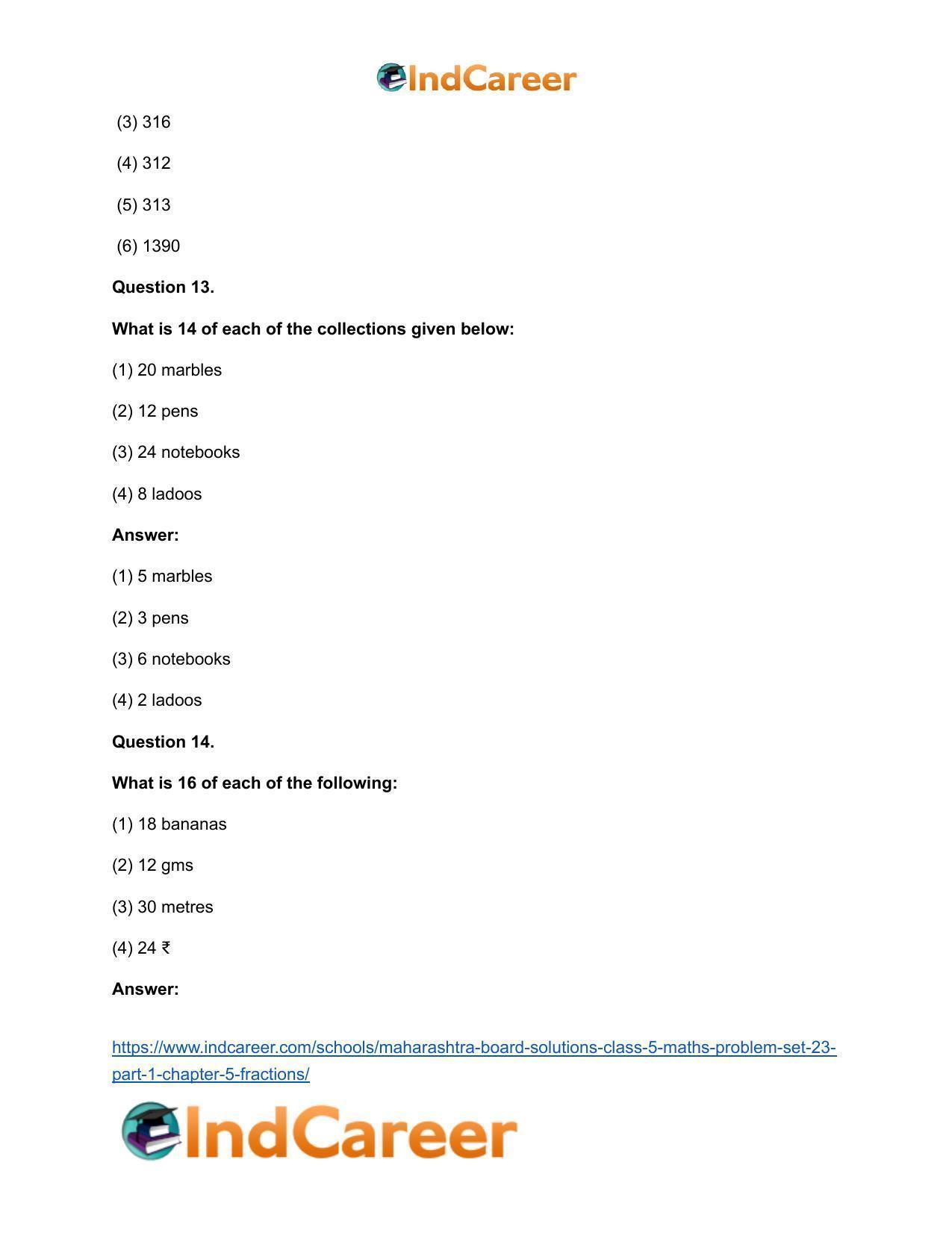 Maharashtra Board Solutions Class 5-Maths (Problem Set 23) - Part 1: Chapter 5- Fractions - Page 15