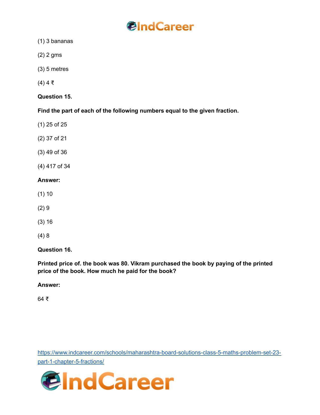 Maharashtra Board Solutions Class 5-Maths (Problem Set 23) - Part 1: Chapter 5- Fractions - Page 16