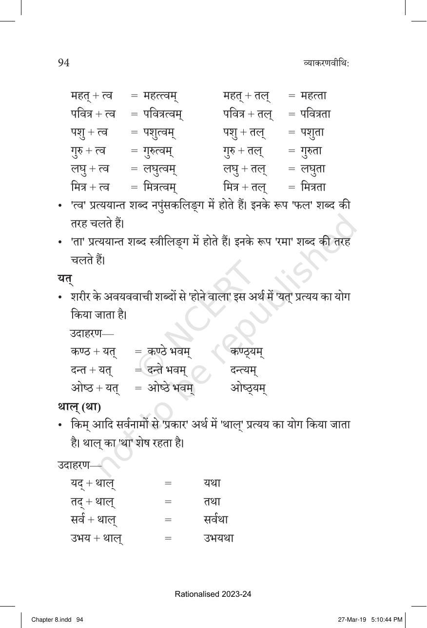 NCERT Book for Class 10 Sanskrit Chapter 8 प्रत्यय - Page 34