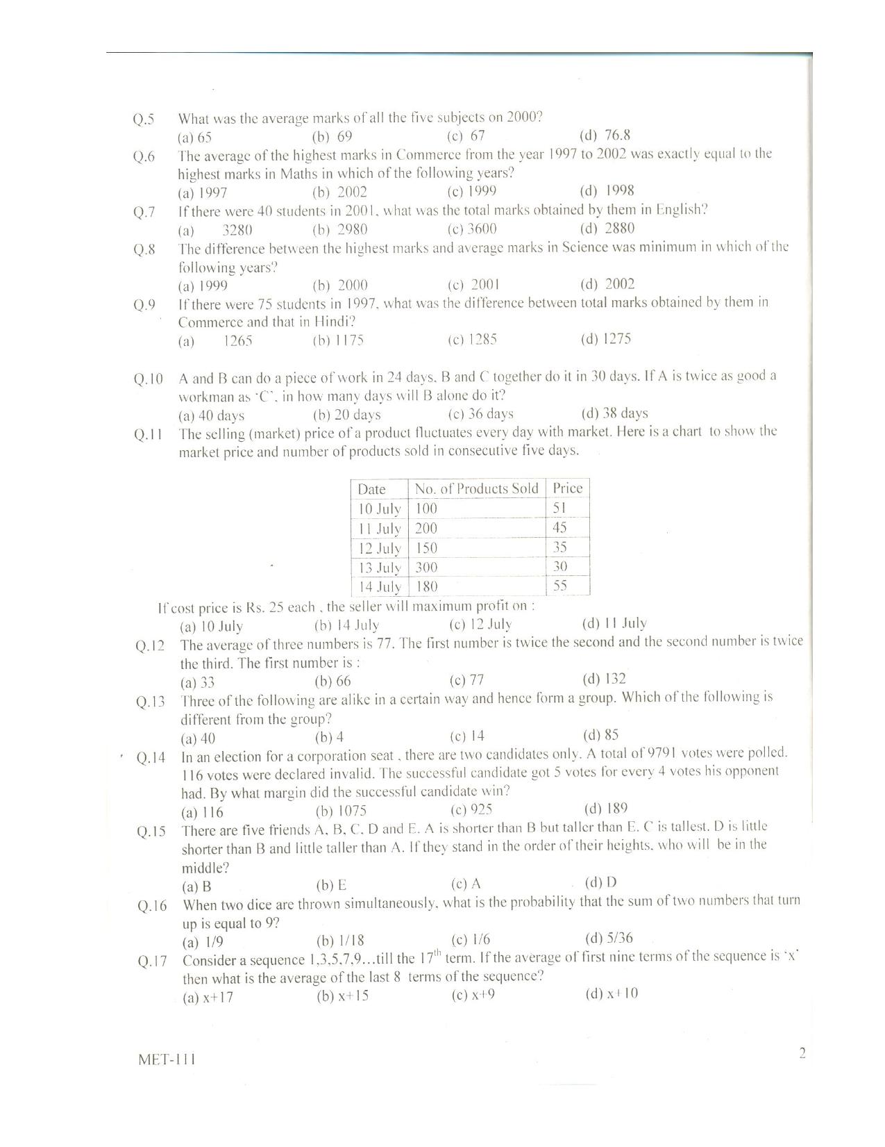 PU MET 2010 Question Booklet with Key - Page 2