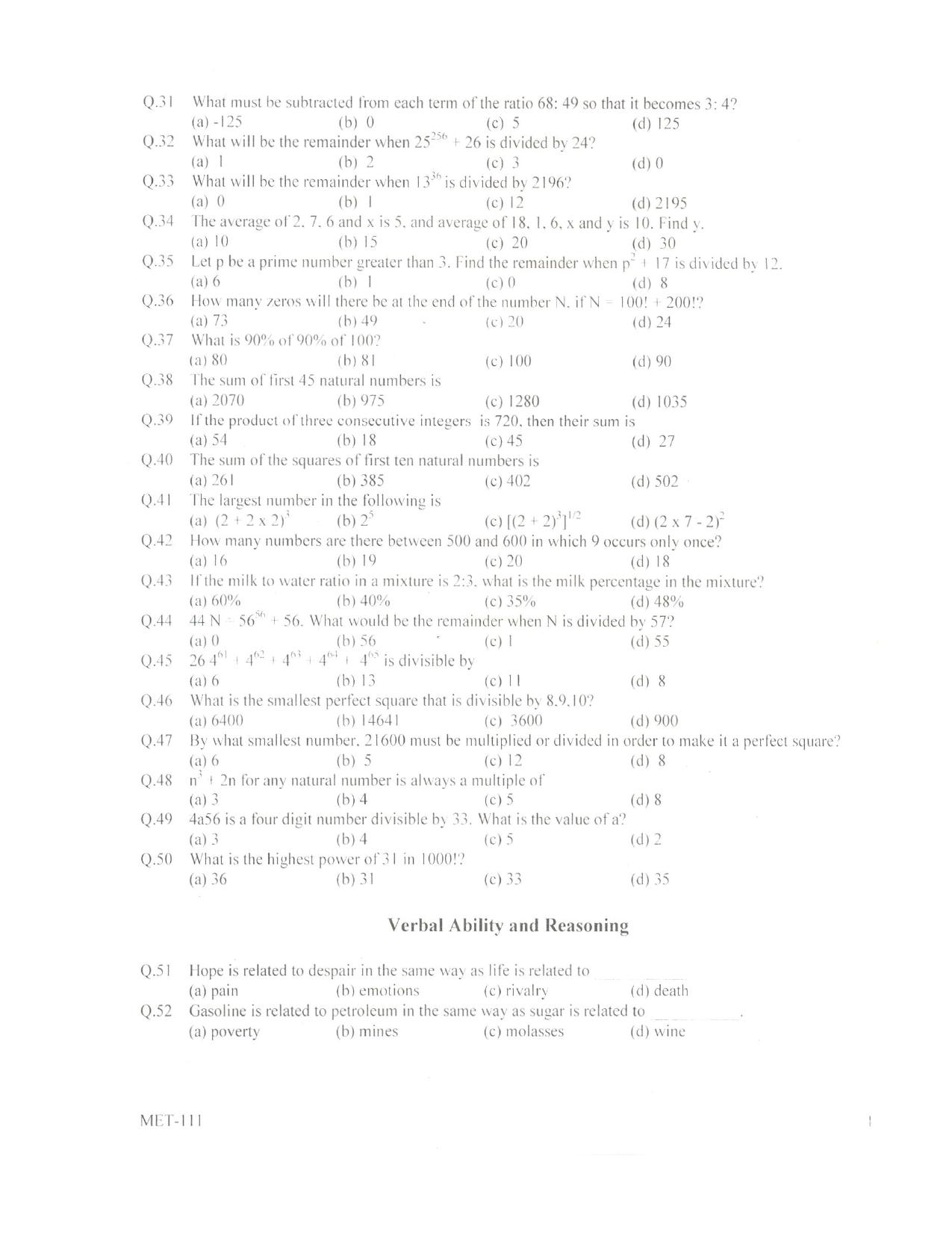 PU MET 2010 Question Booklet with Key - Page 4