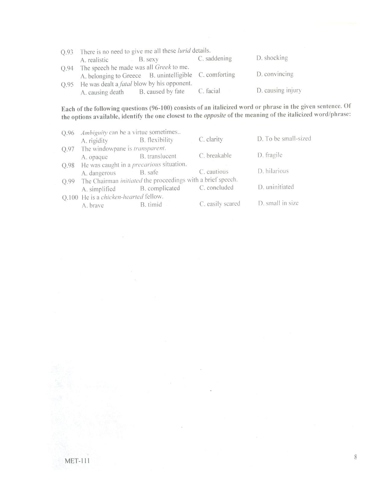 PU MET 2010 Question Booklet with Key - Page 8