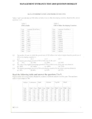 PU MET 2010 Question Booklet with Key