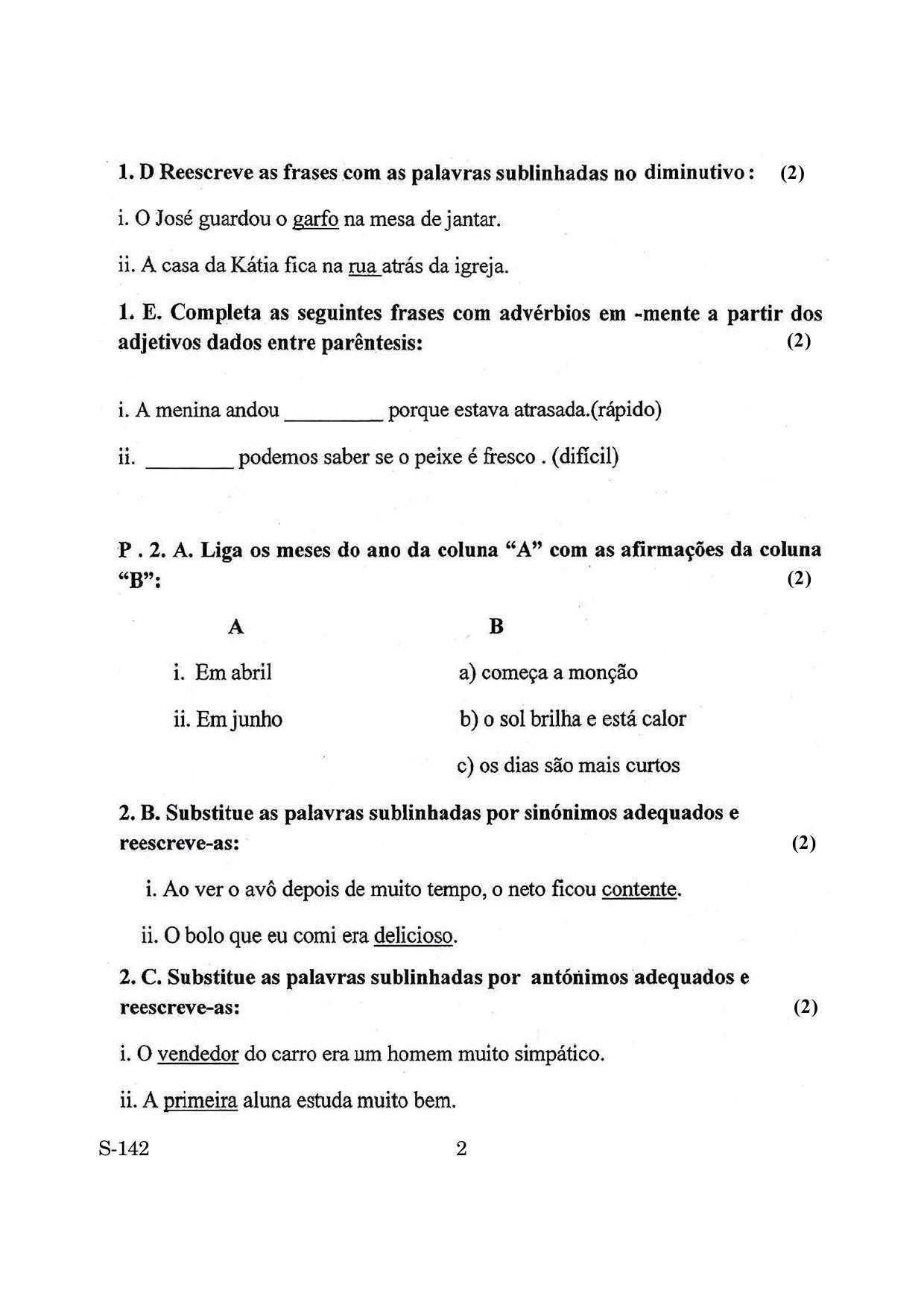 Goa Board Class 10 Portuguese Tl  (March 2019) Question Paper - Page 2