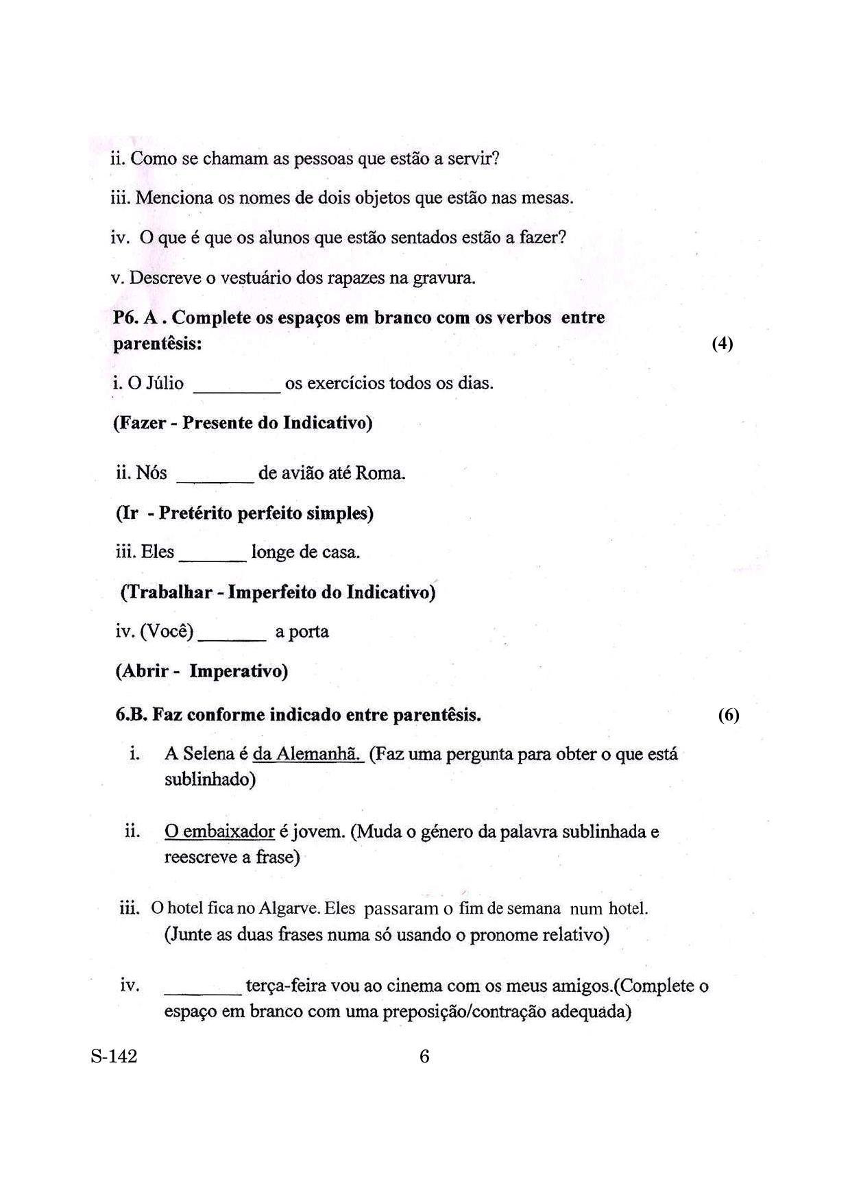 Goa Board Class 10 Portuguese Tl  (March 2019) Question Paper - Page 6