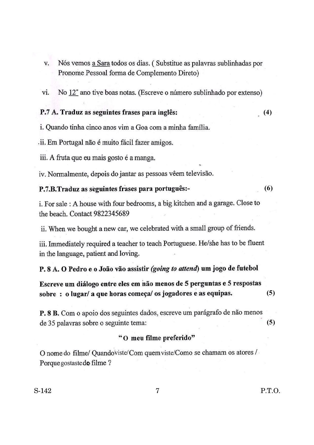 Goa Board Class 10 Portuguese Tl  (March 2019) Question Paper - Page 7