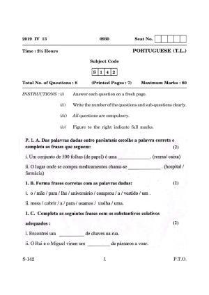 Goa Board Class 10 Portuguese Tl  (March 2019) Question Paper