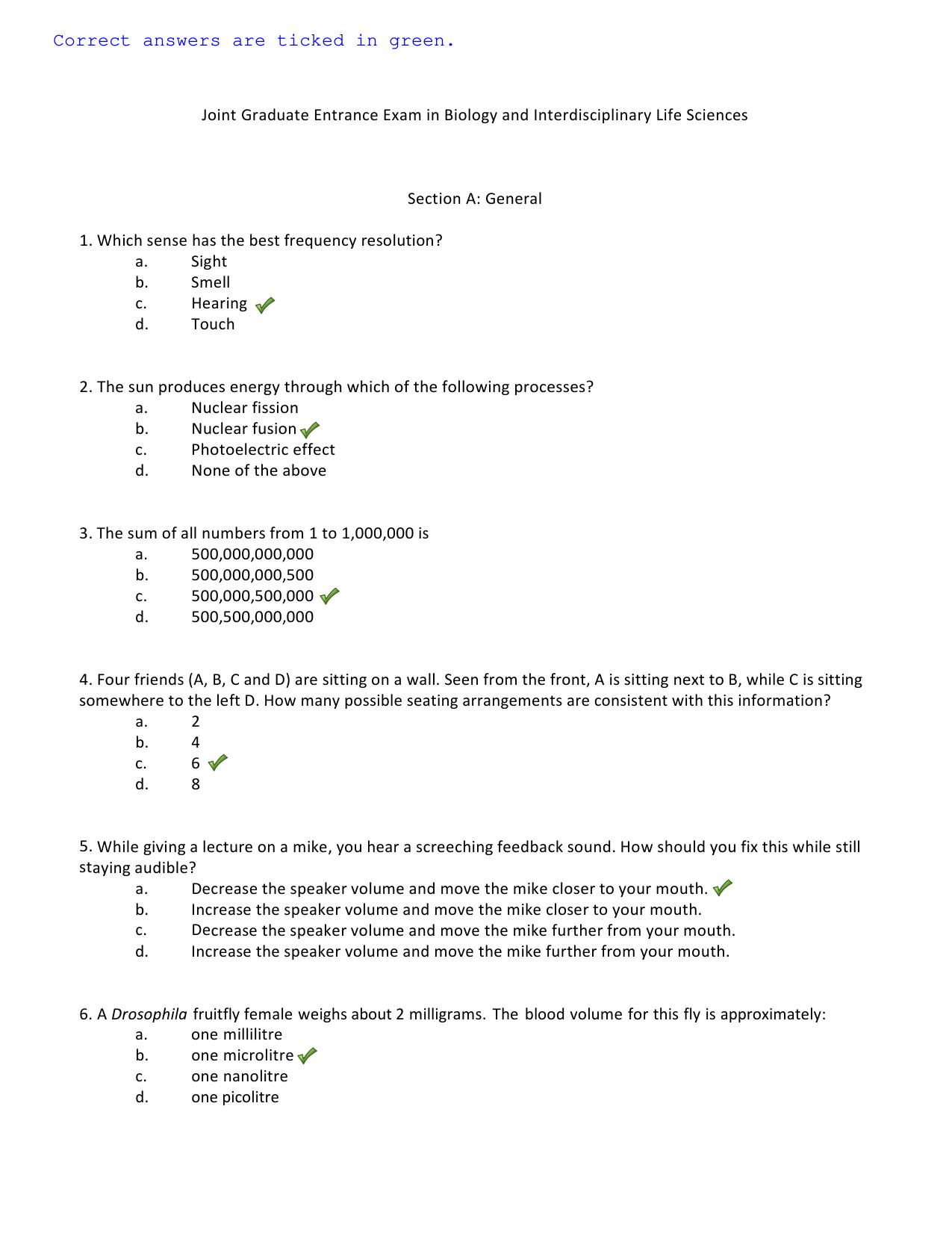 JGEEBILS Biology Answer Keys 2014 - Page 1