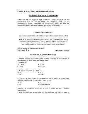 ISI Admission Test M.S (LIS) PLA 2016 Sample Paper