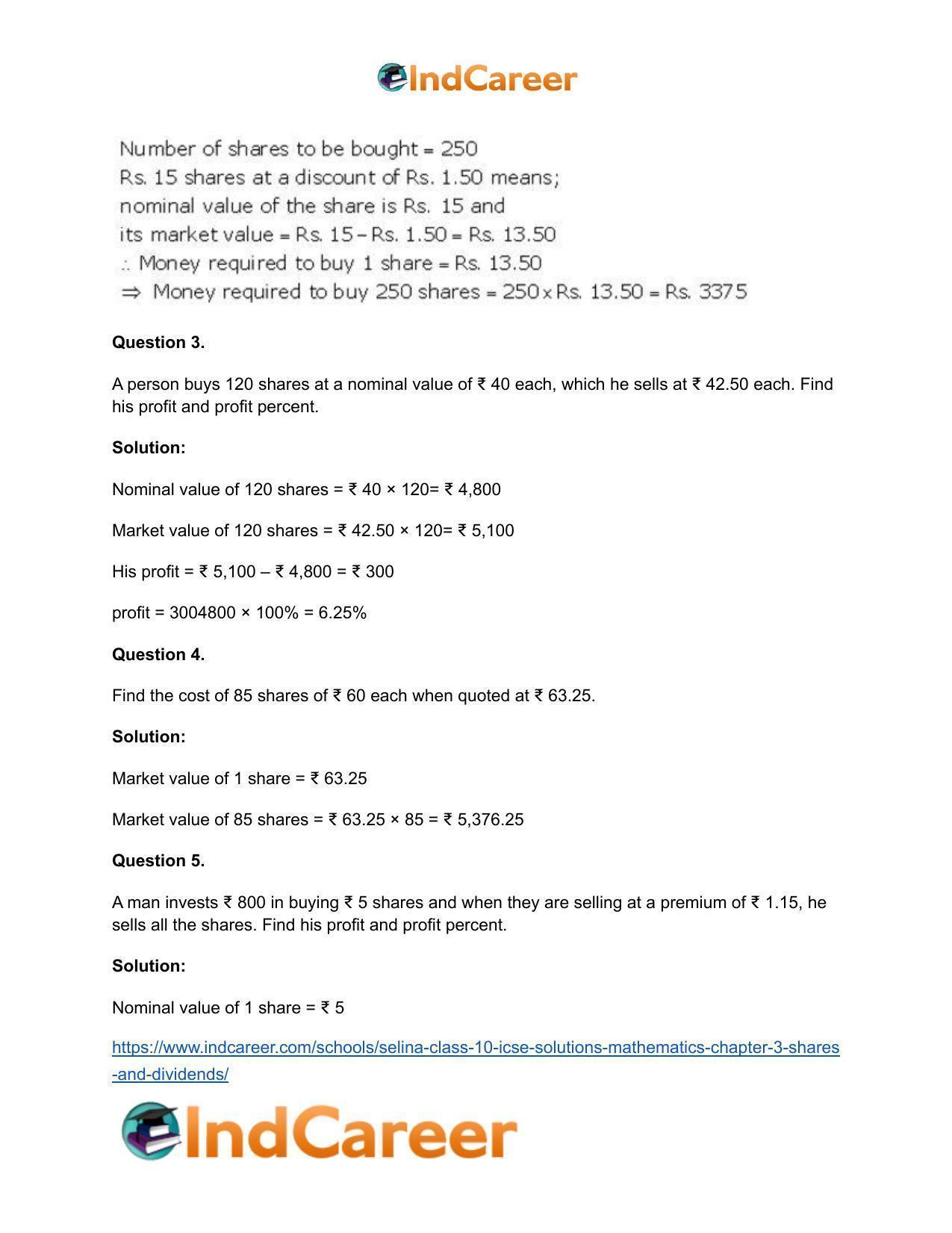 Selina Class 10 ICSE Solutions Mathematics : Chapter 3 -Shares and Dividends - Page 3