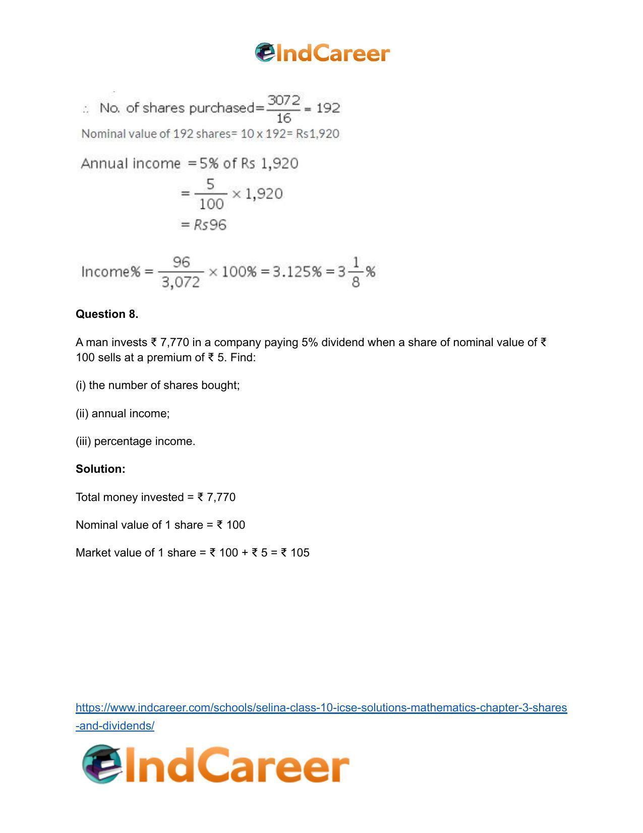 Selina Class 10 ICSE Solutions Mathematics : Chapter 3 -Shares and Dividends - Page 5