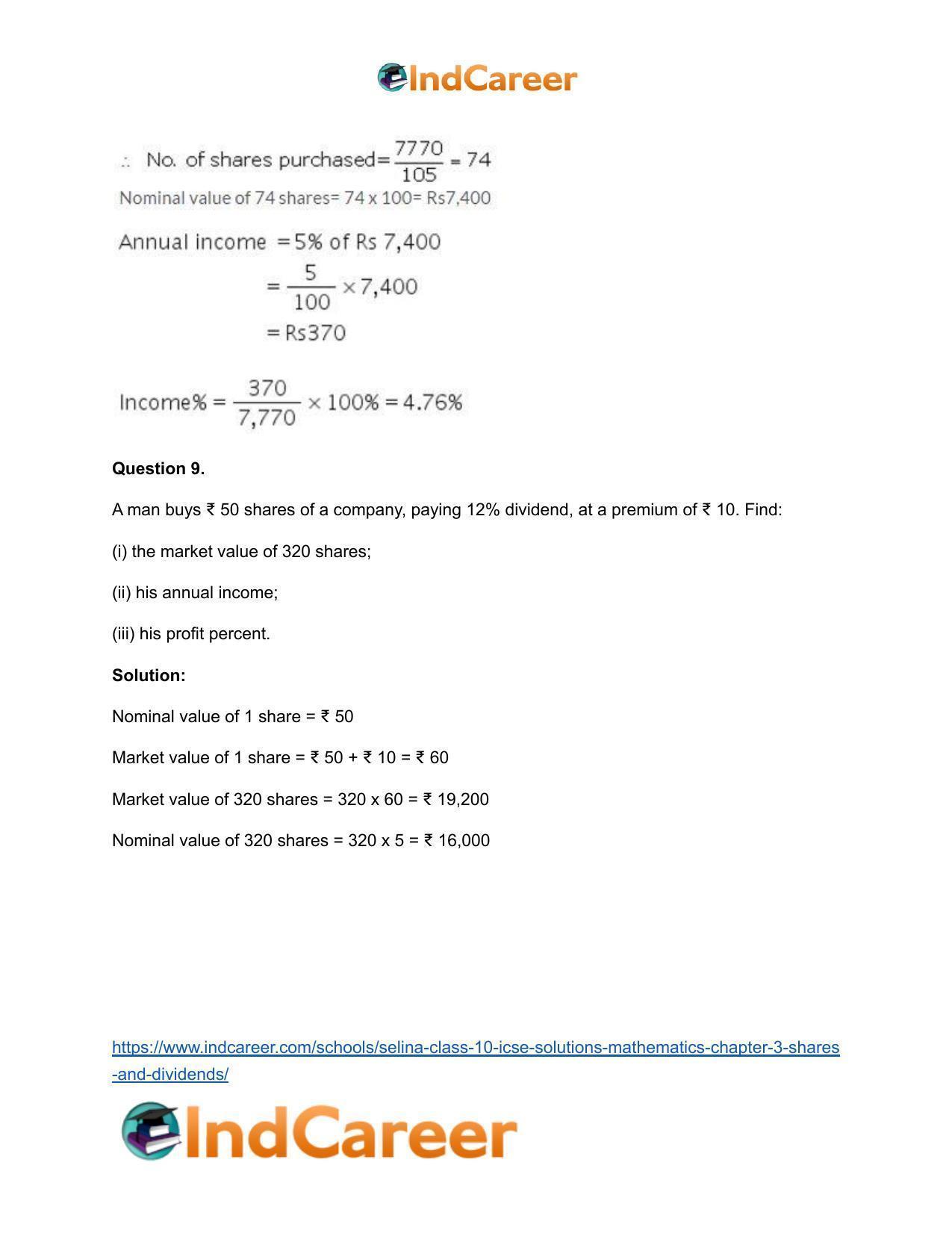 Selina Class 10 ICSE Solutions Mathematics : Chapter 3 -Shares and Dividends - Page 6