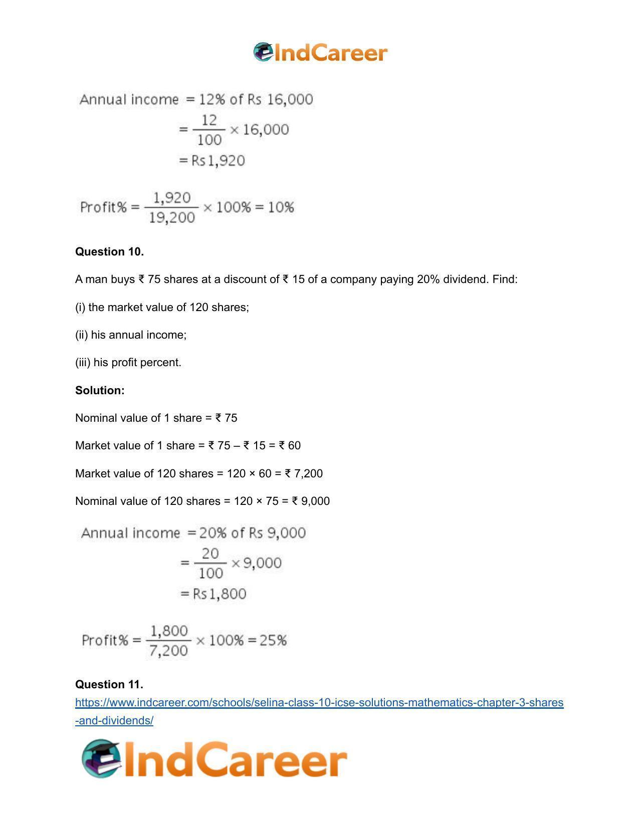 Selina Class 10 ICSE Solutions Mathematics : Chapter 3 -Shares and Dividends - Page 7