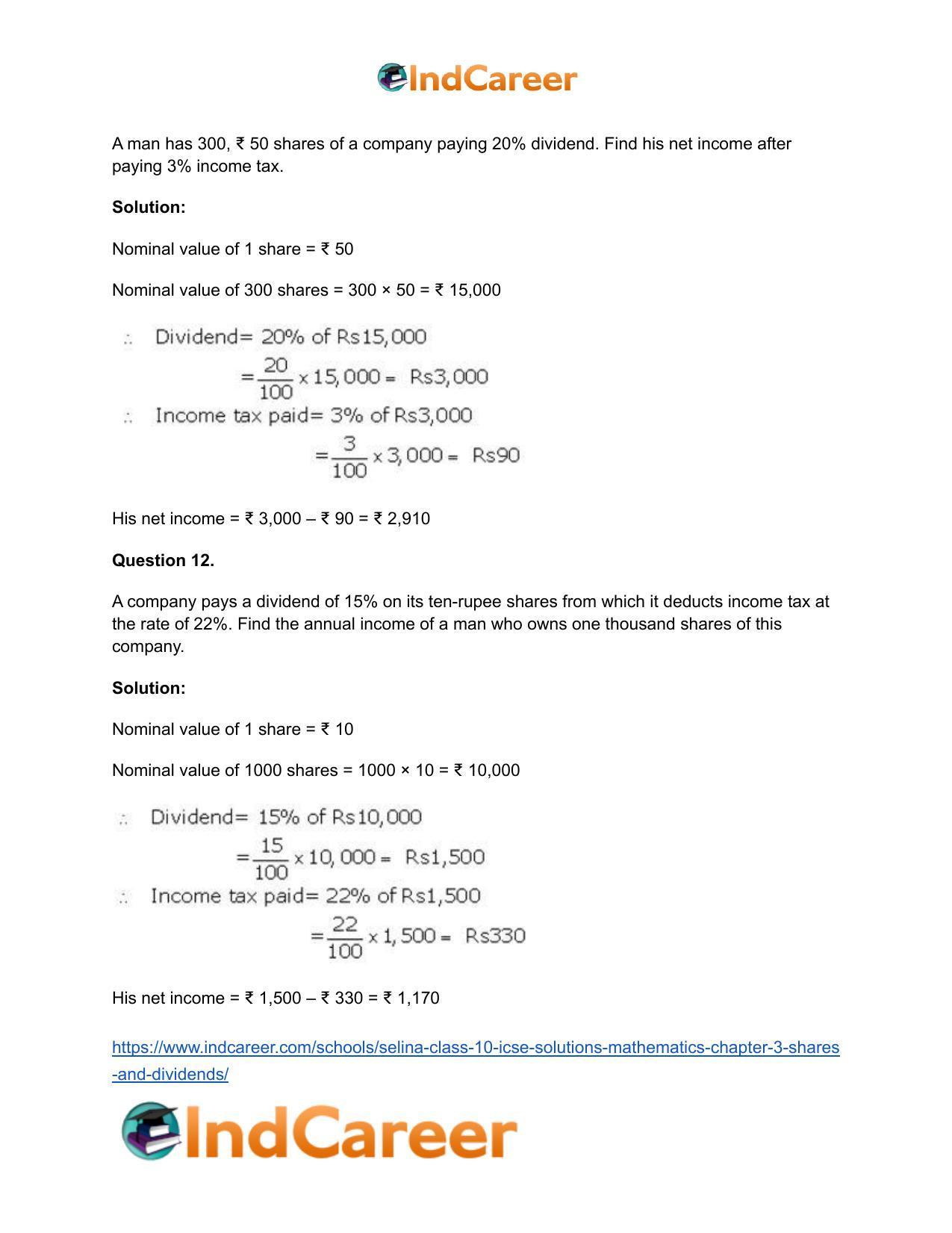 Selina Class 10 ICSE Solutions Mathematics : Chapter 3 -Shares and Dividends - Page 8