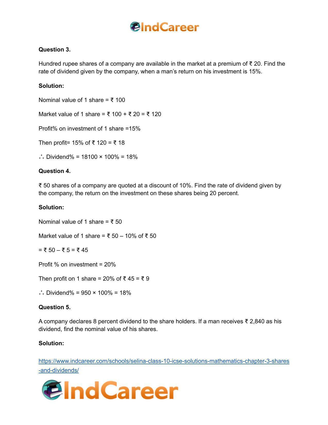 Selina Class 10 ICSE Solutions Mathematics : Chapter 3 -Shares and Dividends - Page 12