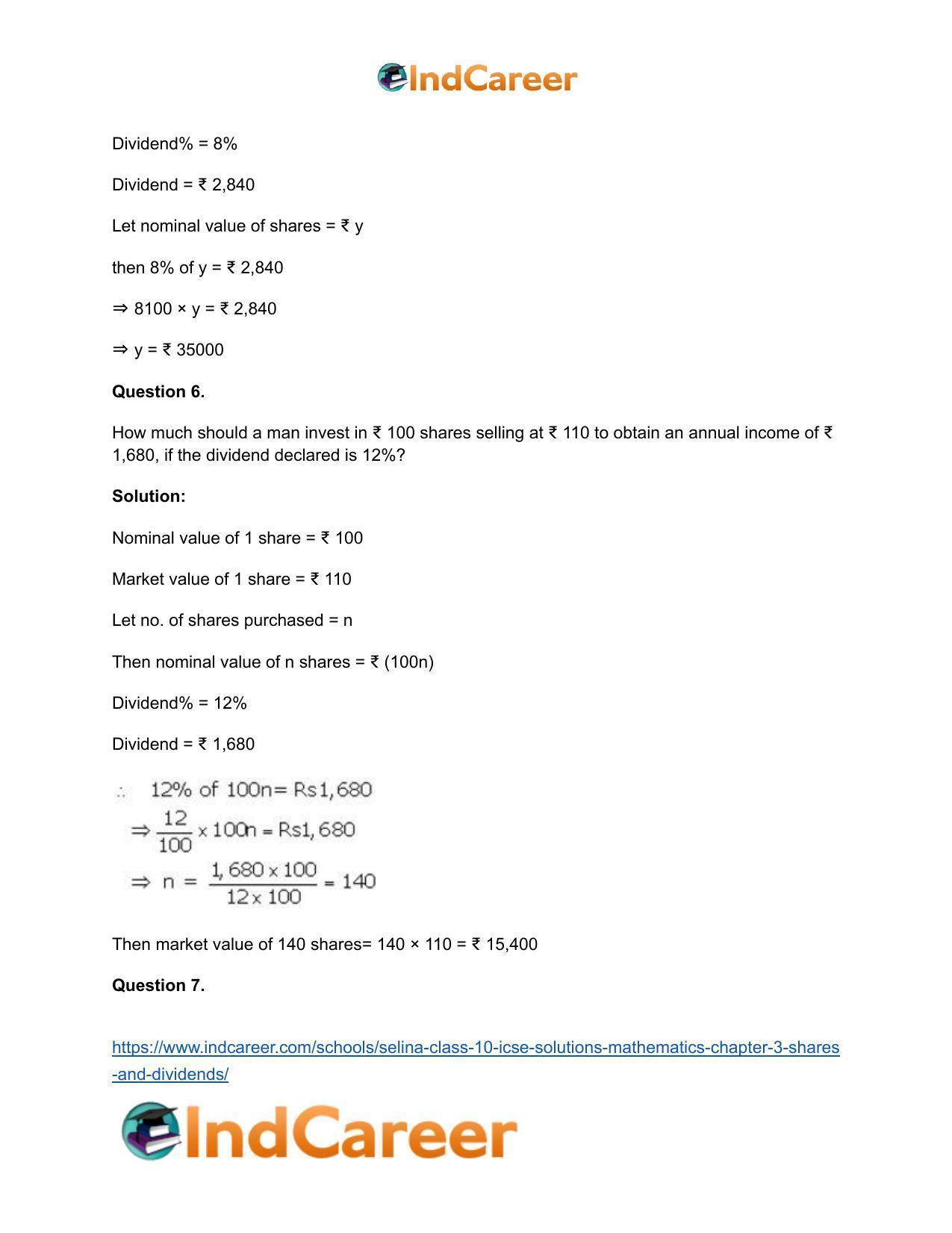 Selina Class 10 ICSE Solutions Mathematics : Chapter 3 -Shares and Dividends - Page 13