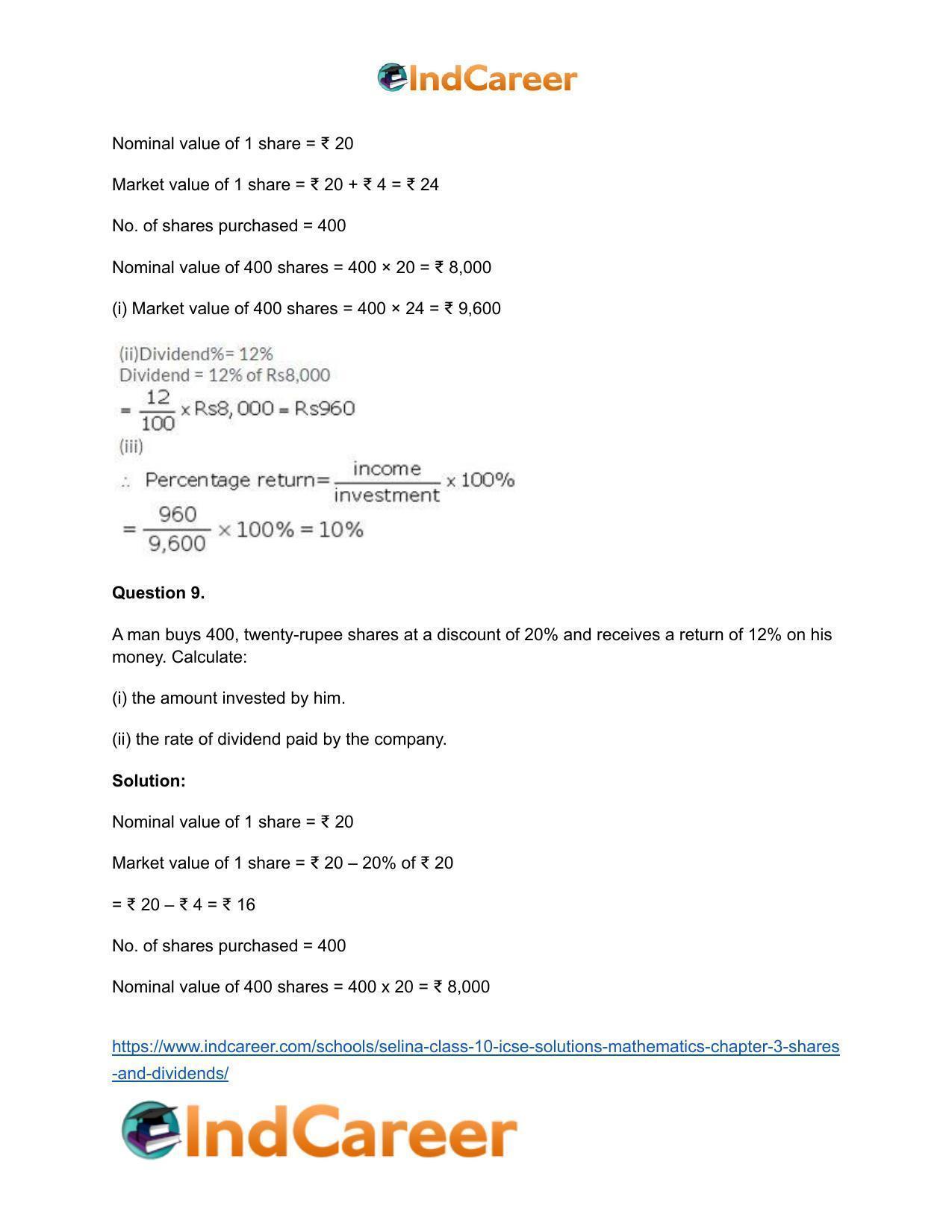 Selina Class 10 ICSE Solutions Mathematics : Chapter 3 -Shares and Dividends - Page 15
