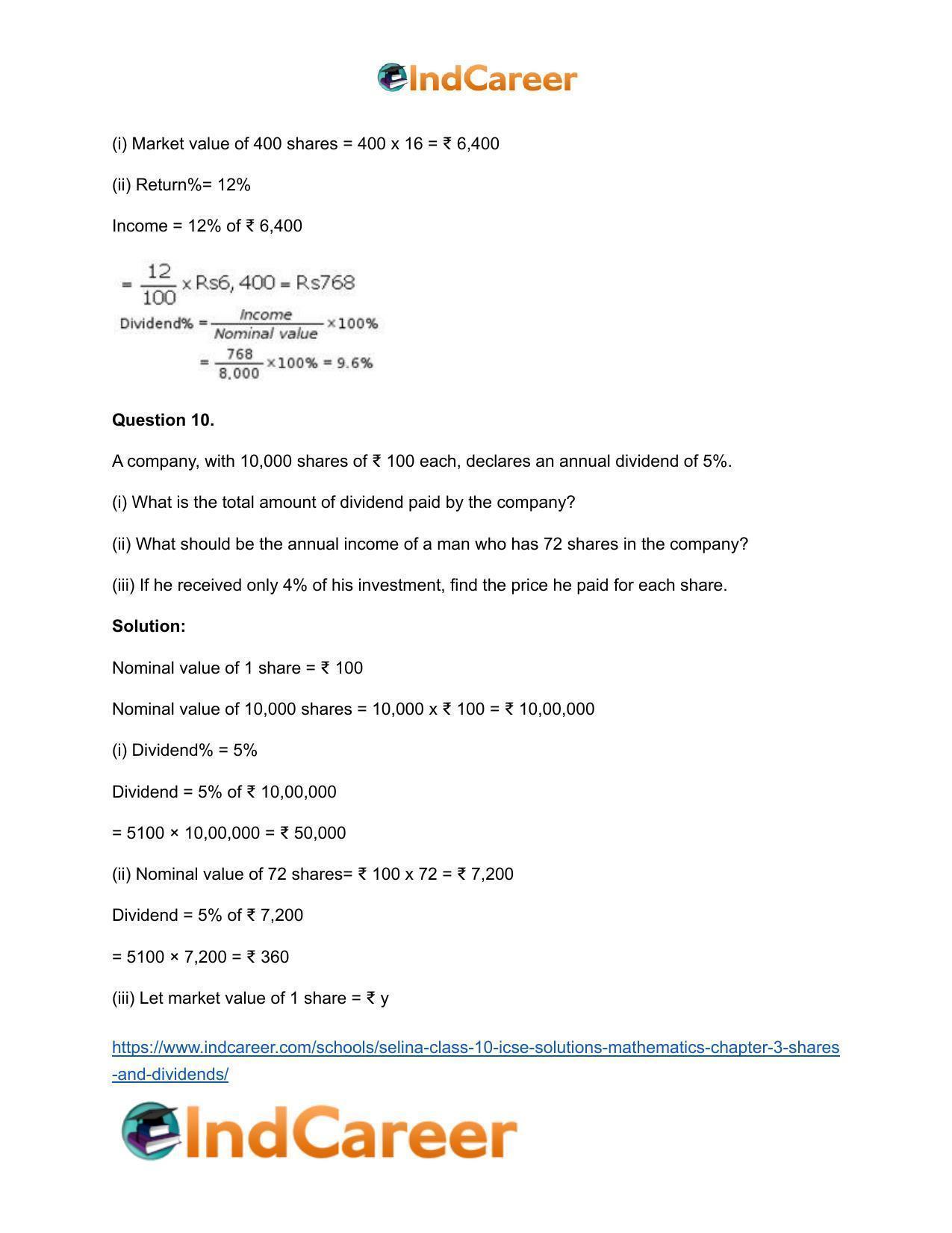 Selina Class 10 ICSE Solutions Mathematics : Chapter 3 -Shares and Dividends - Page 16
