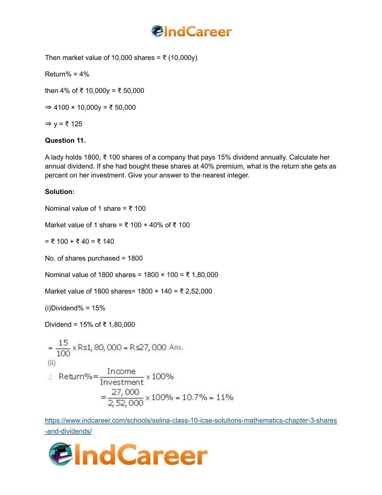 Selina Class 10 ICSE Solutions Mathematics : Chapter 3 -Shares and Dividends - Page 17