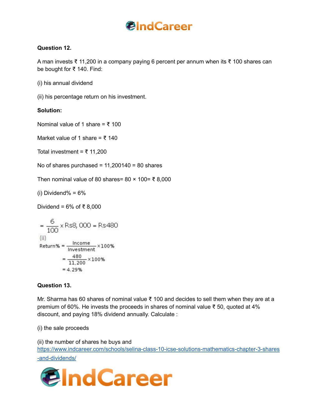 Selina Class 10 ICSE Solutions Mathematics : Chapter 3 -Shares and Dividends - Page 18