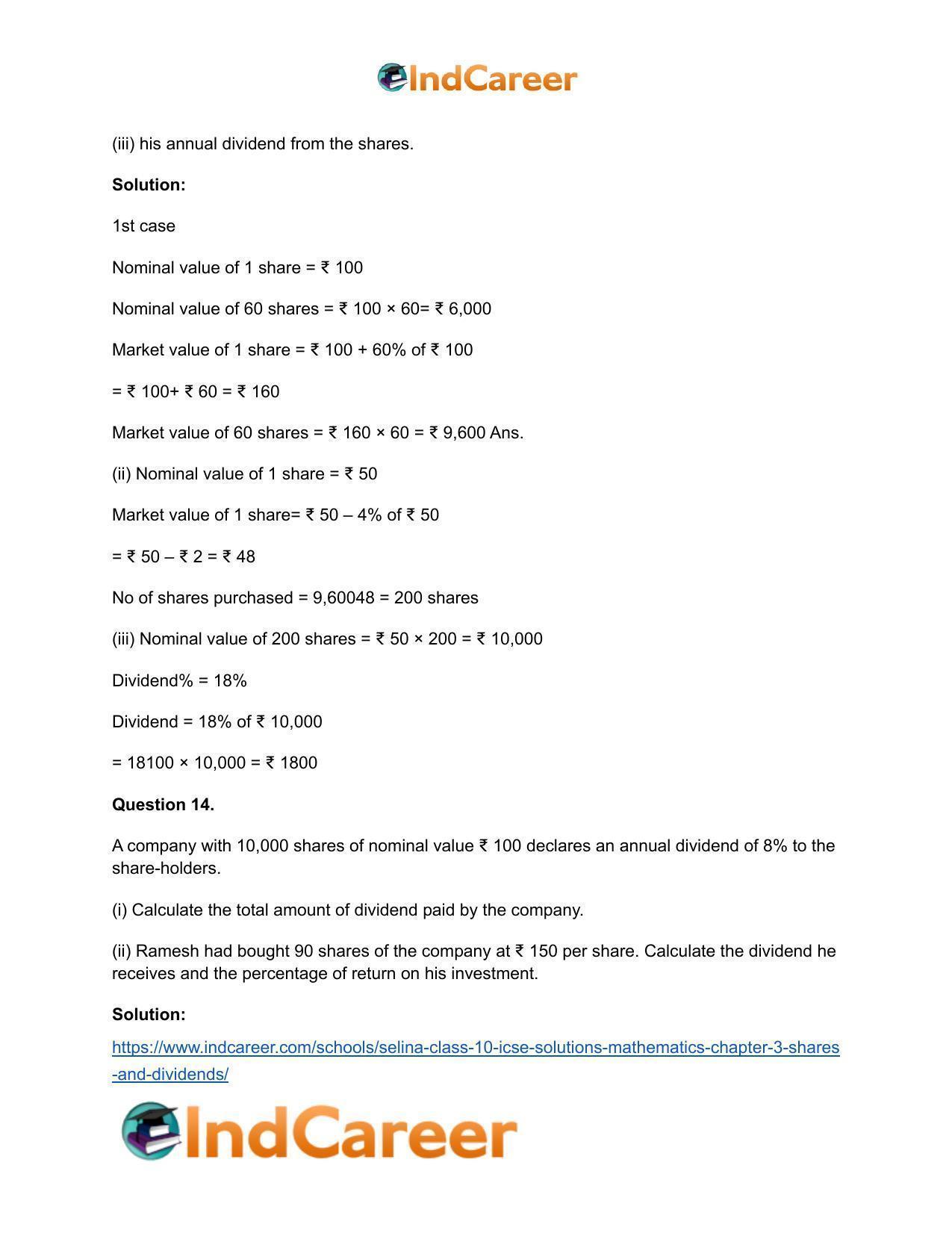 Selina Class 10 ICSE Solutions Mathematics : Chapter 3 -Shares and Dividends - Page 19