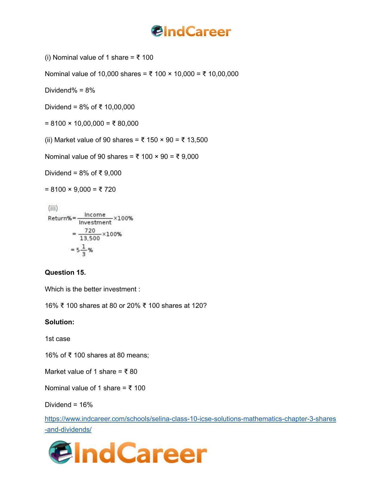 Selina Class 10 ICSE Solutions Mathematics : Chapter 3 -Shares and Dividends - Page 20