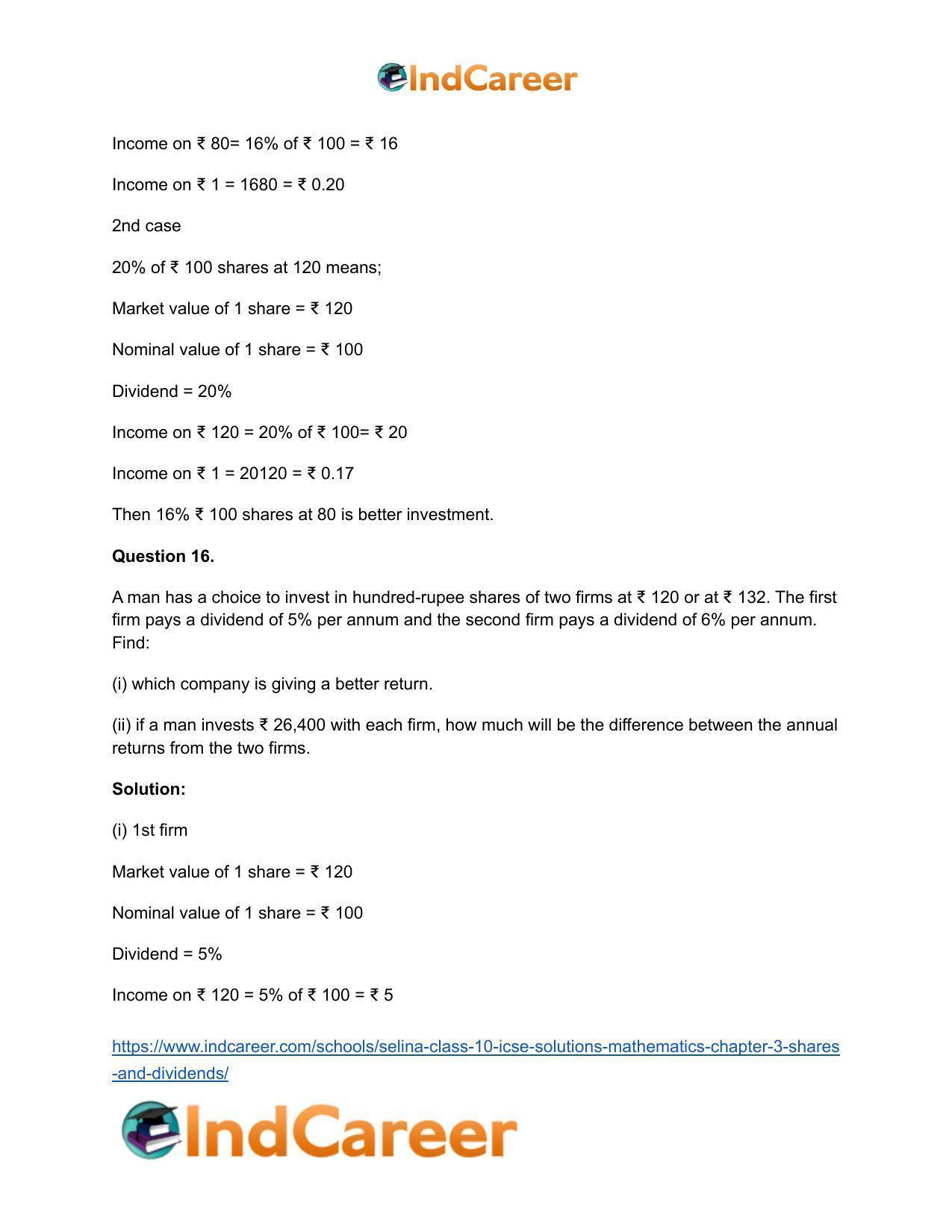 Selina Class 10 ICSE Solutions Mathematics : Chapter 3 -Shares and Dividends - Page 21