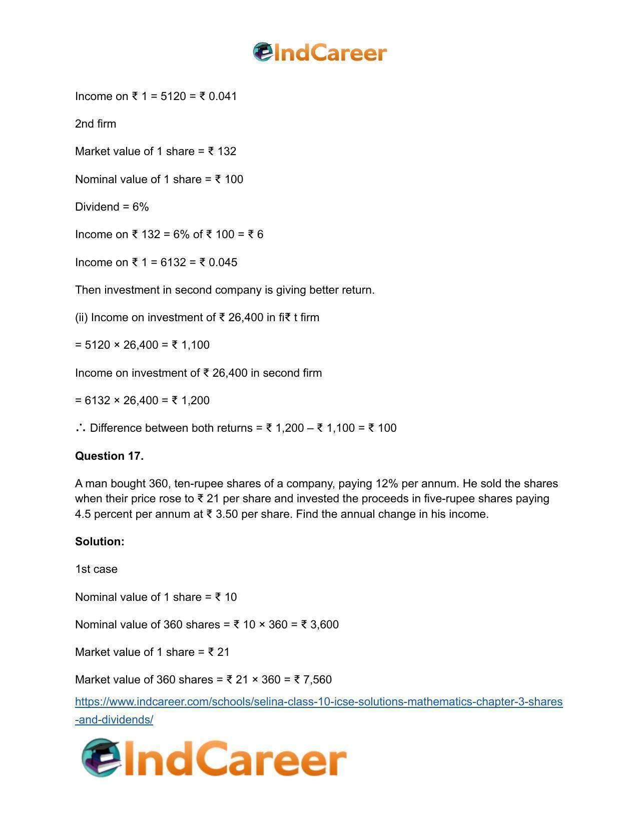Selina Class 10 ICSE Solutions Mathematics : Chapter 3 -Shares and Dividends - Page 22