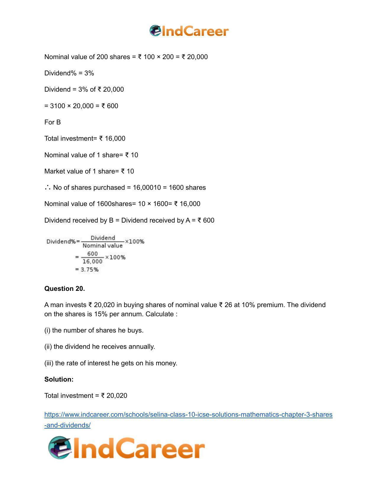 Selina Class 10 ICSE Solutions Mathematics : Chapter 3 -Shares and Dividends - Page 25