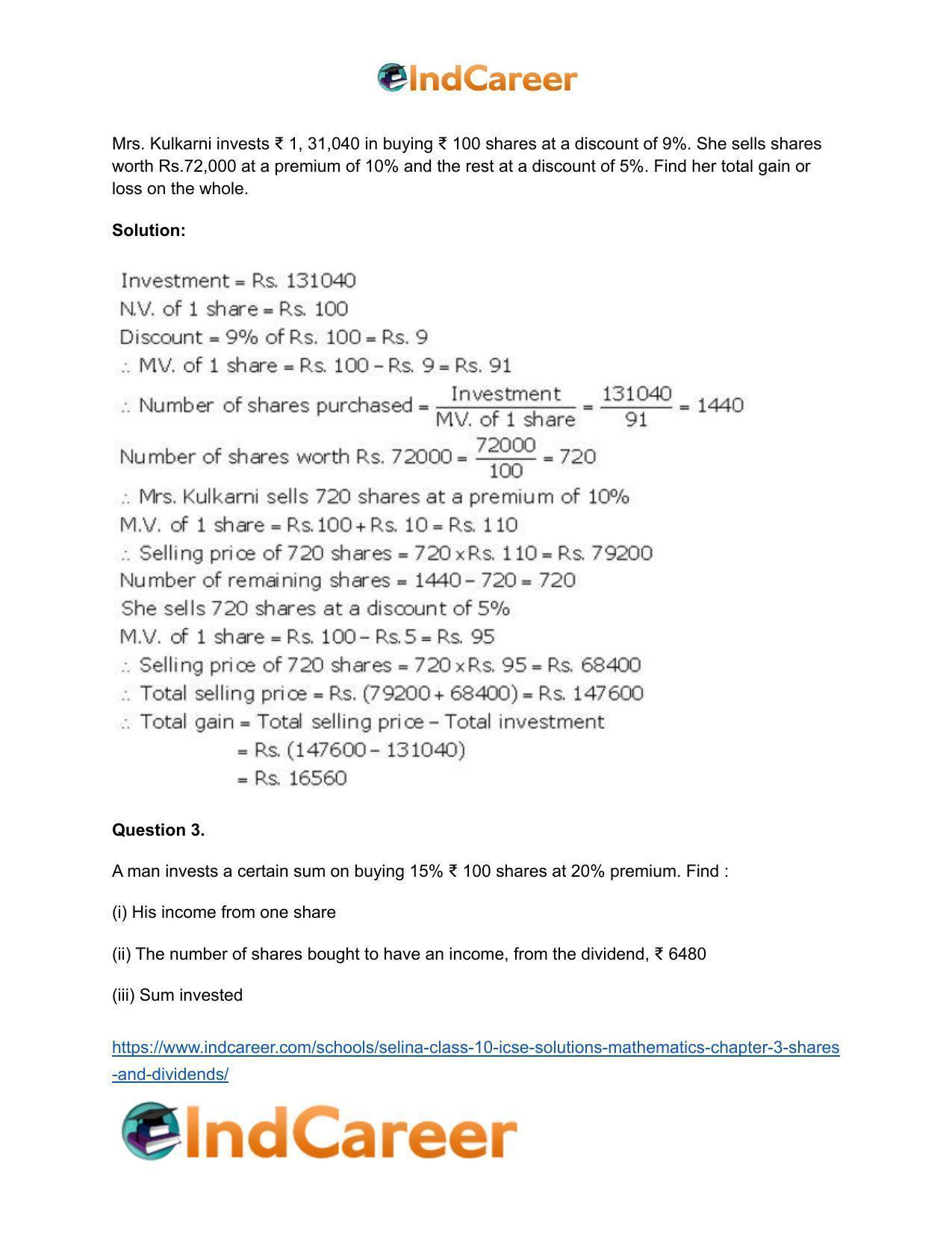 Selina Class 10 ICSE Solutions Mathematics : Chapter 3 -Shares and Dividends - Page 27