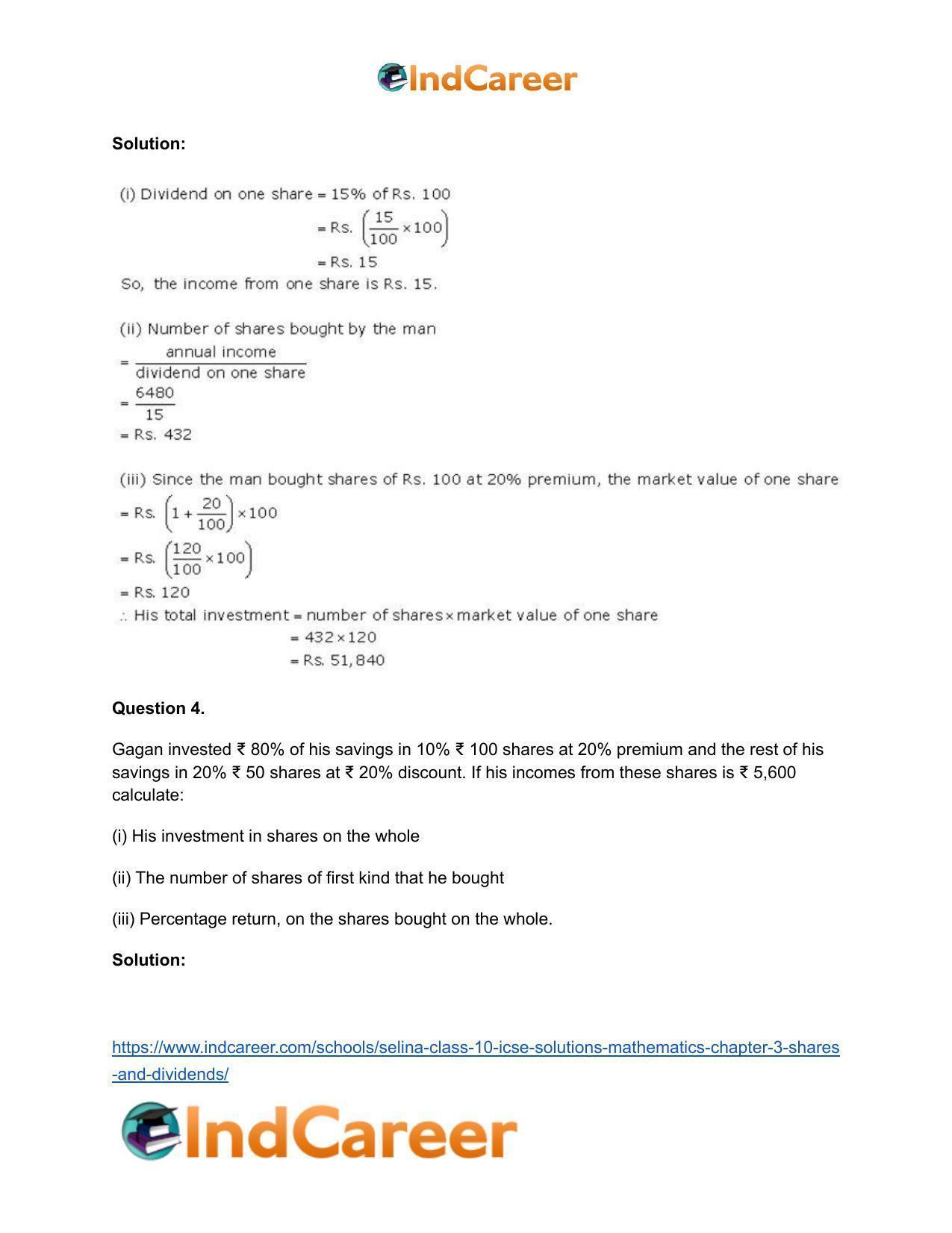 Selina Class 10 ICSE Solutions Mathematics : Chapter 3 -Shares and Dividends - Page 28