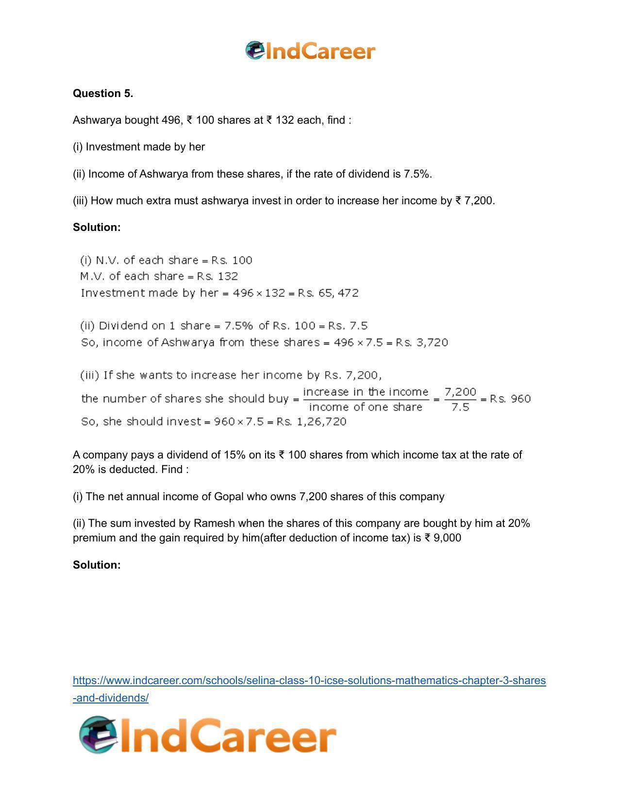 Selina Class 10 ICSE Solutions Mathematics : Chapter 3 -Shares and Dividends - Page 30