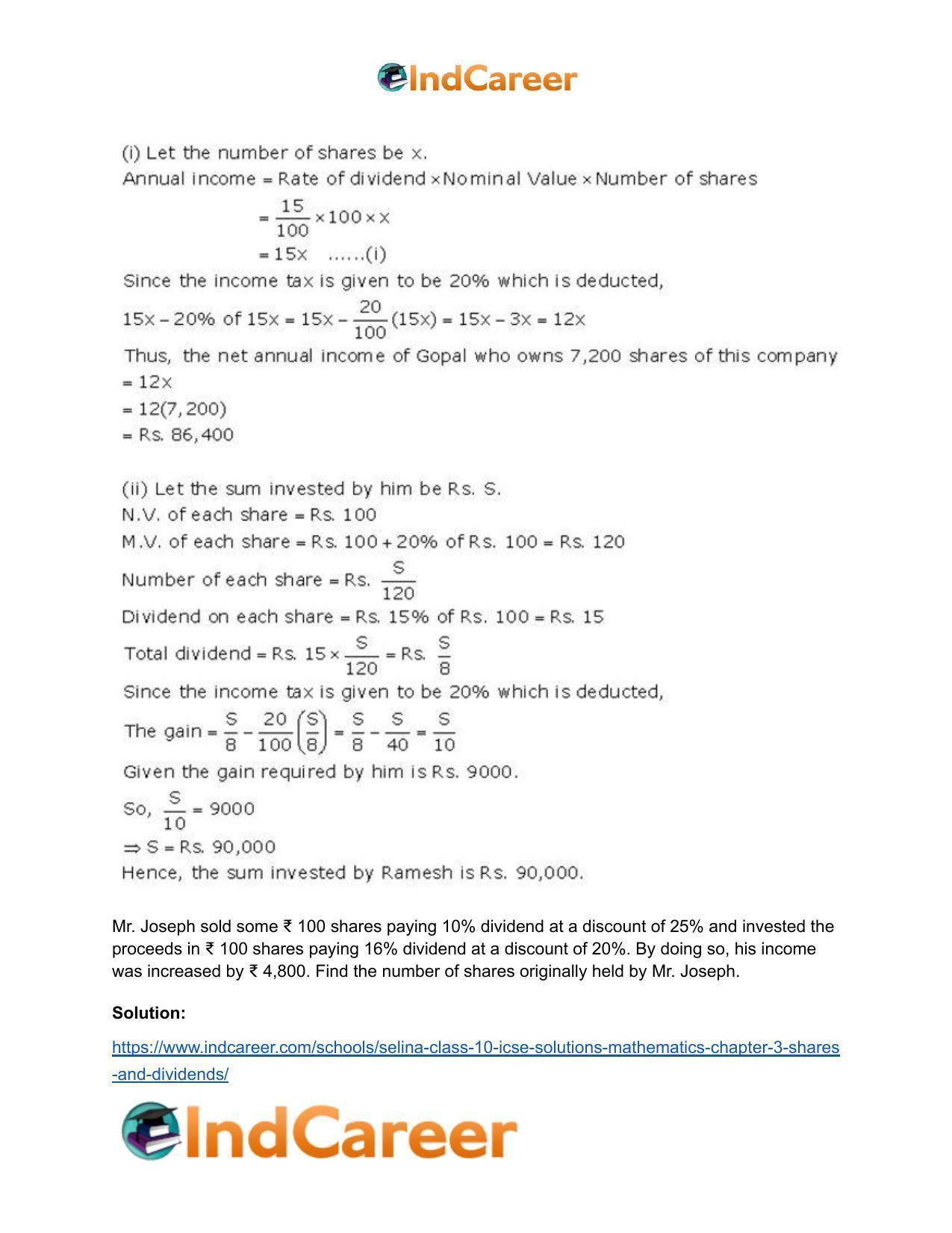 Selina Class 10 ICSE Solutions Mathematics : Chapter 3 -Shares and Dividends - Page 31