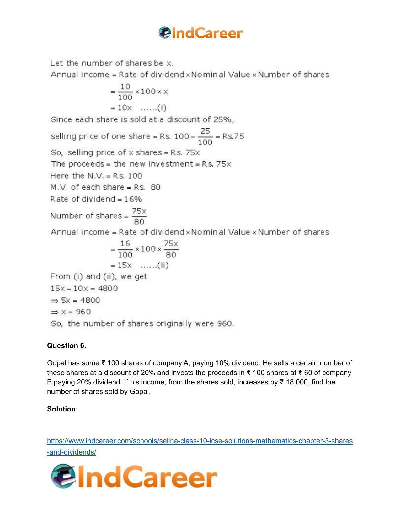 Selina Class 10 ICSE Solutions Mathematics : Chapter 3 -Shares and Dividends - Page 32