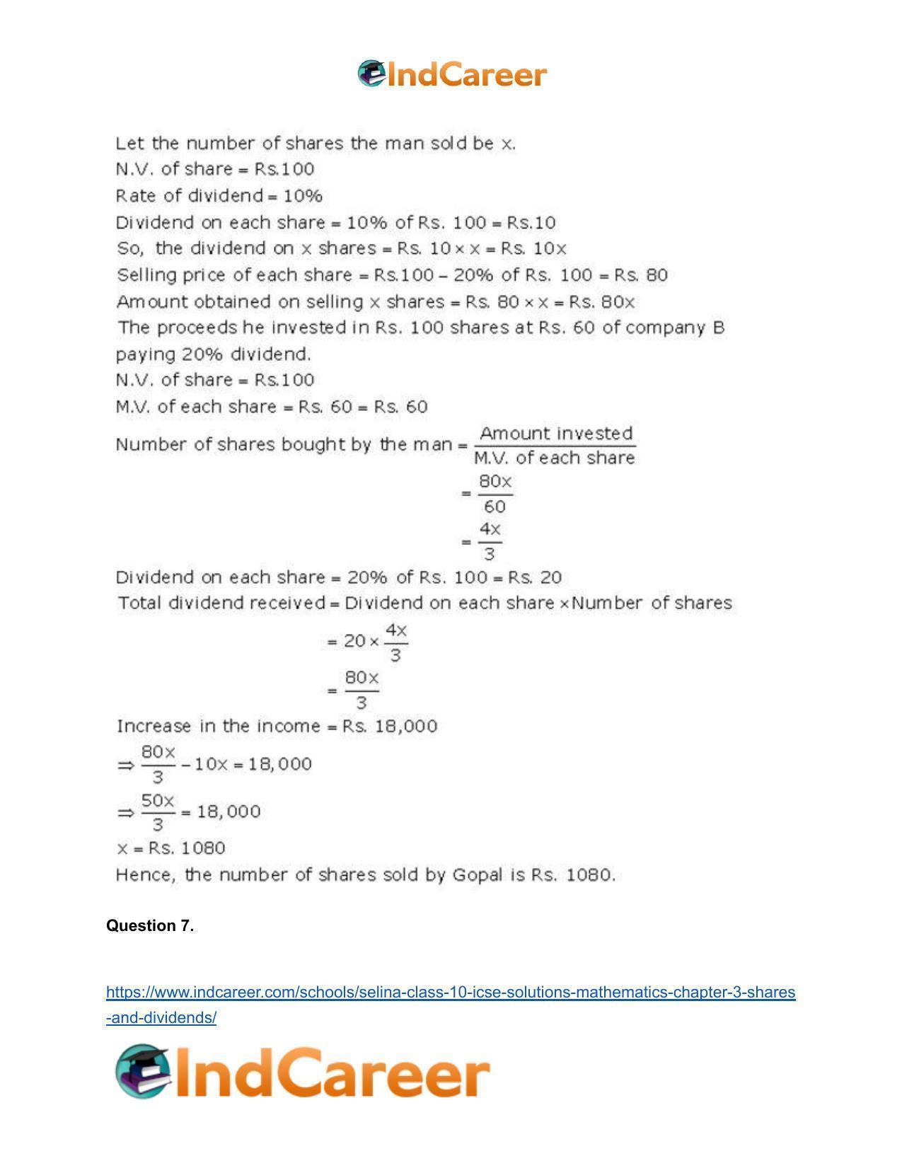 Selina Class 10 ICSE Solutions Mathematics : Chapter 3 -Shares and Dividends - Page 33