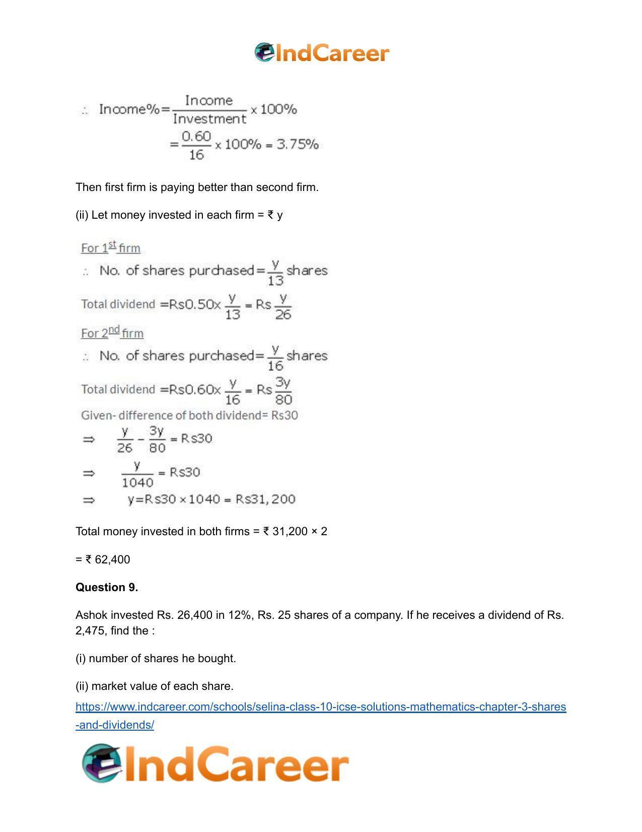 Selina Class 10 ICSE Solutions Mathematics : Chapter 3 -Shares and Dividends - Page 36