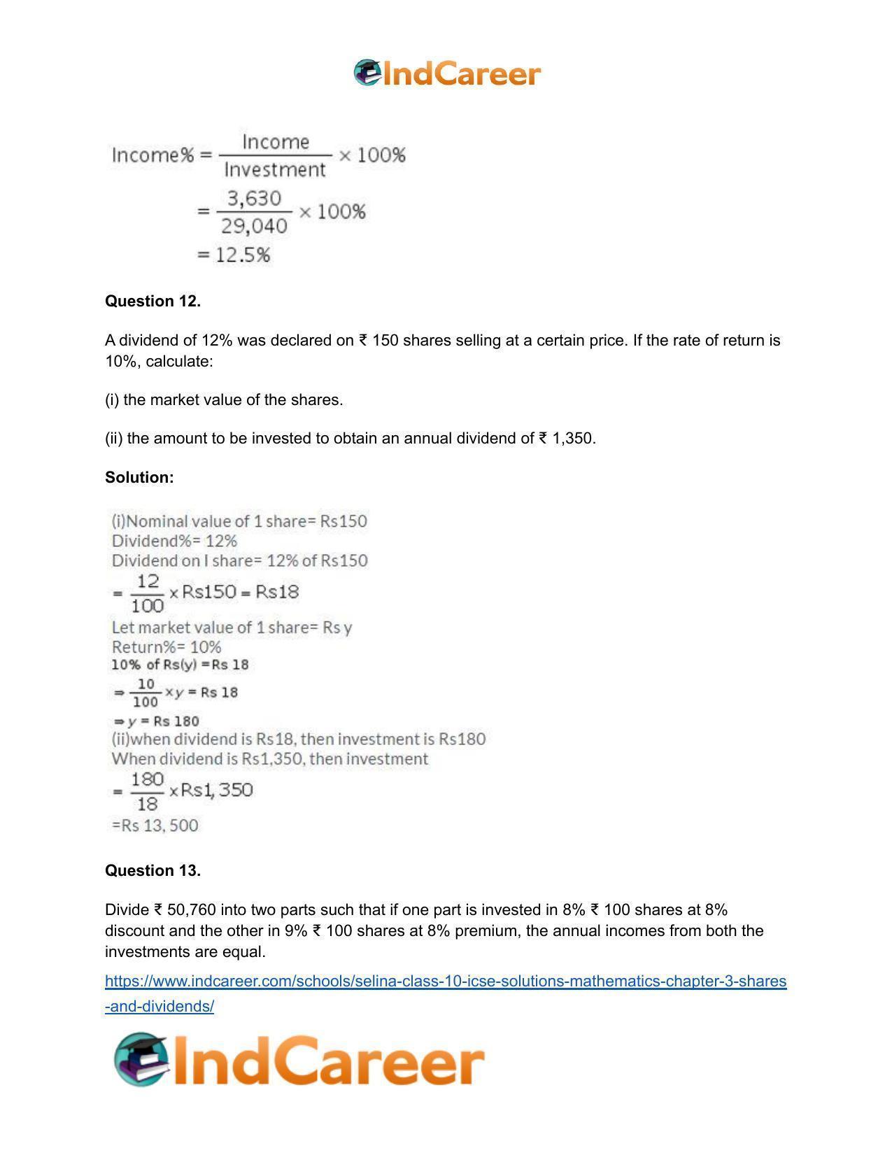 Selina Class 10 ICSE Solutions Mathematics : Chapter 3 -Shares and Dividends - Page 39